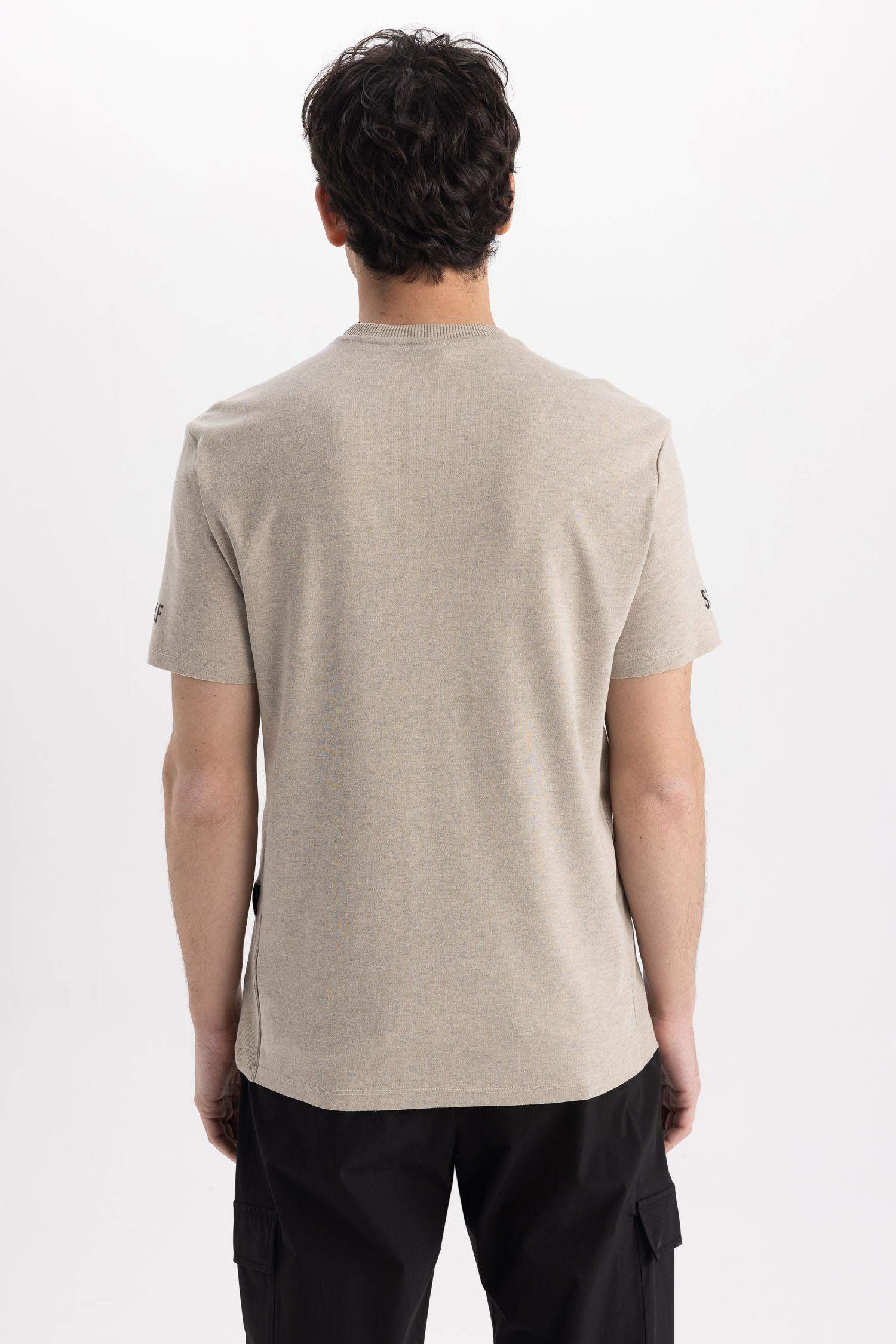 تي شيرت بريميوم بيزك نص كم قصة عادية برقبة مستديرة ميلانج فيزوني