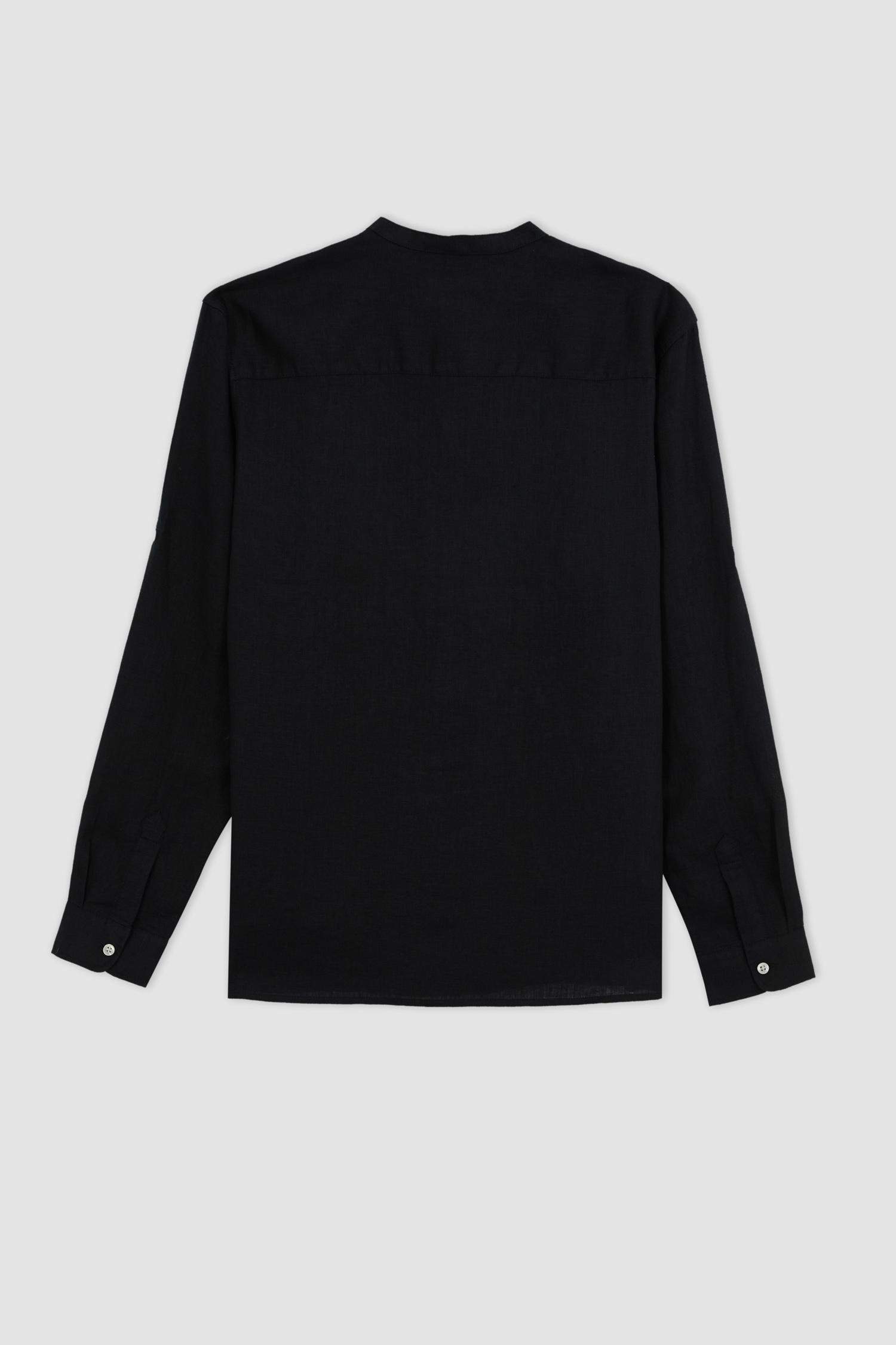 قميص ردن طويل كتان مودرن فيت بياقة عالية