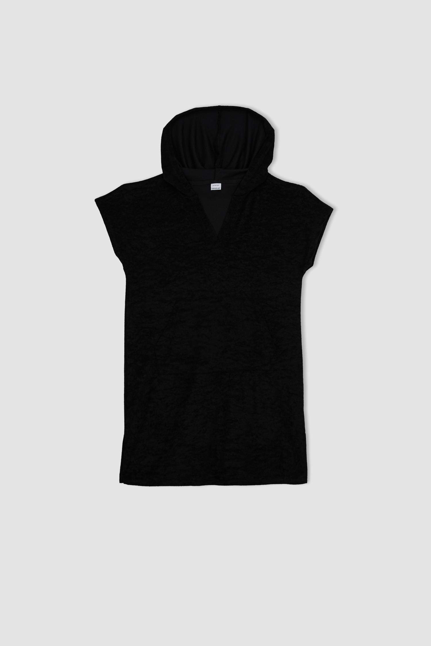 فستان من قماش المنشفة قصة عادية بدون كم بغطاء للرأس