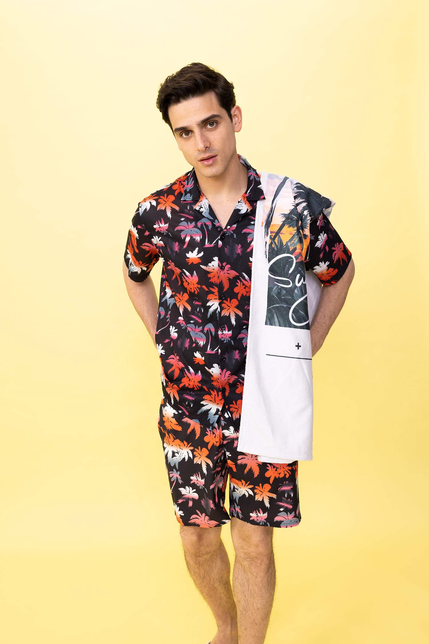 Defacto Fit Oversize Fit Polo Neck Patterned Sports T-Shirt