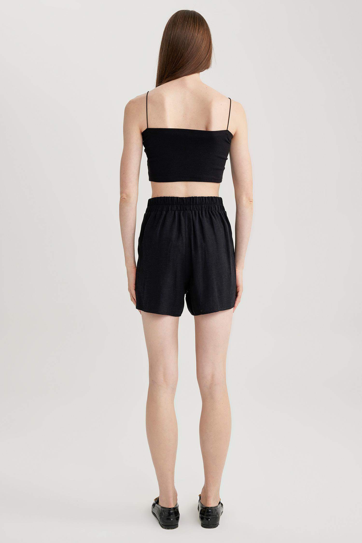 Elastic Waist Wide Leg Linen Blend Shorts