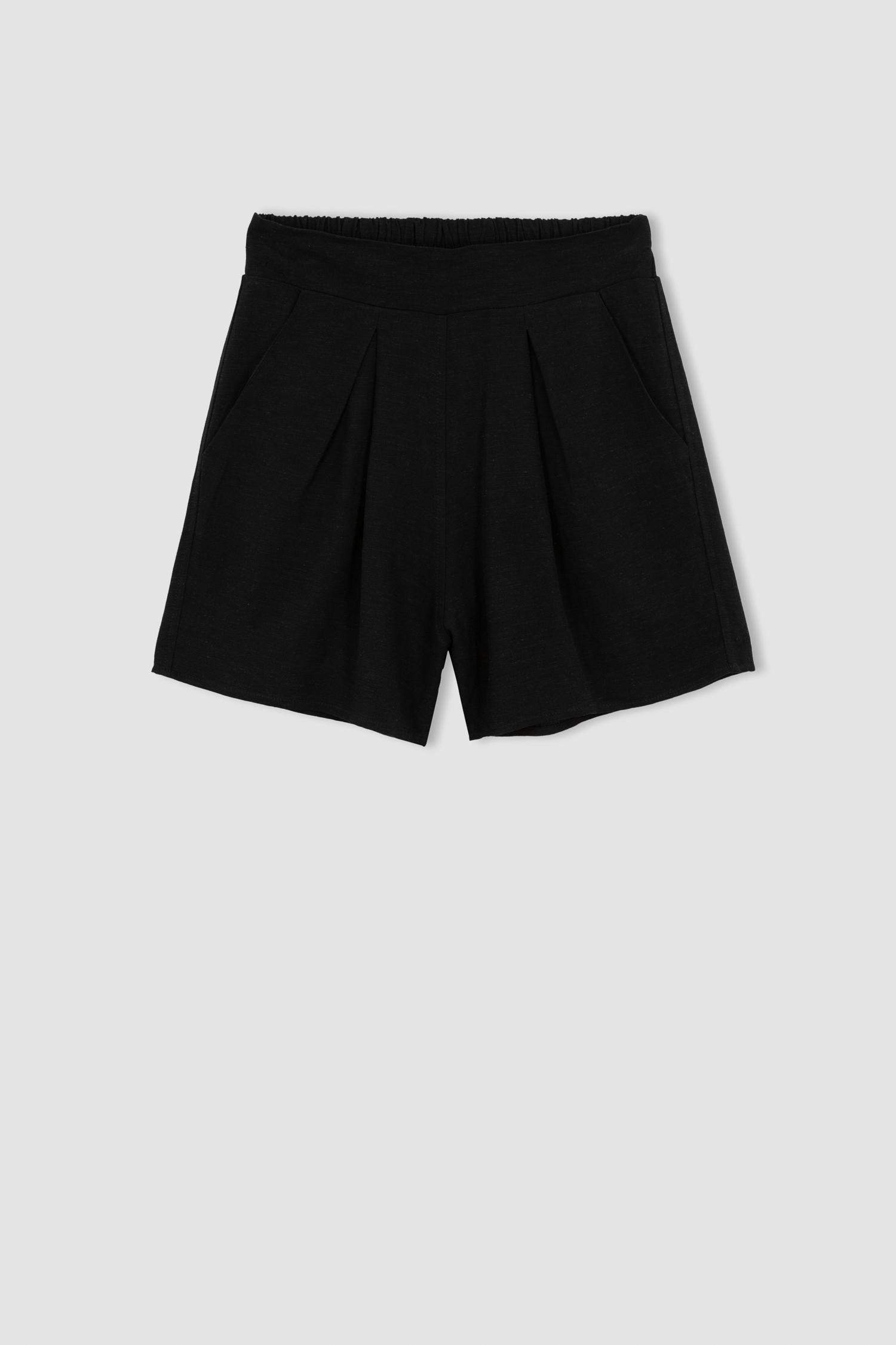 Elastic Waist Wide Leg Linen Blend Shorts