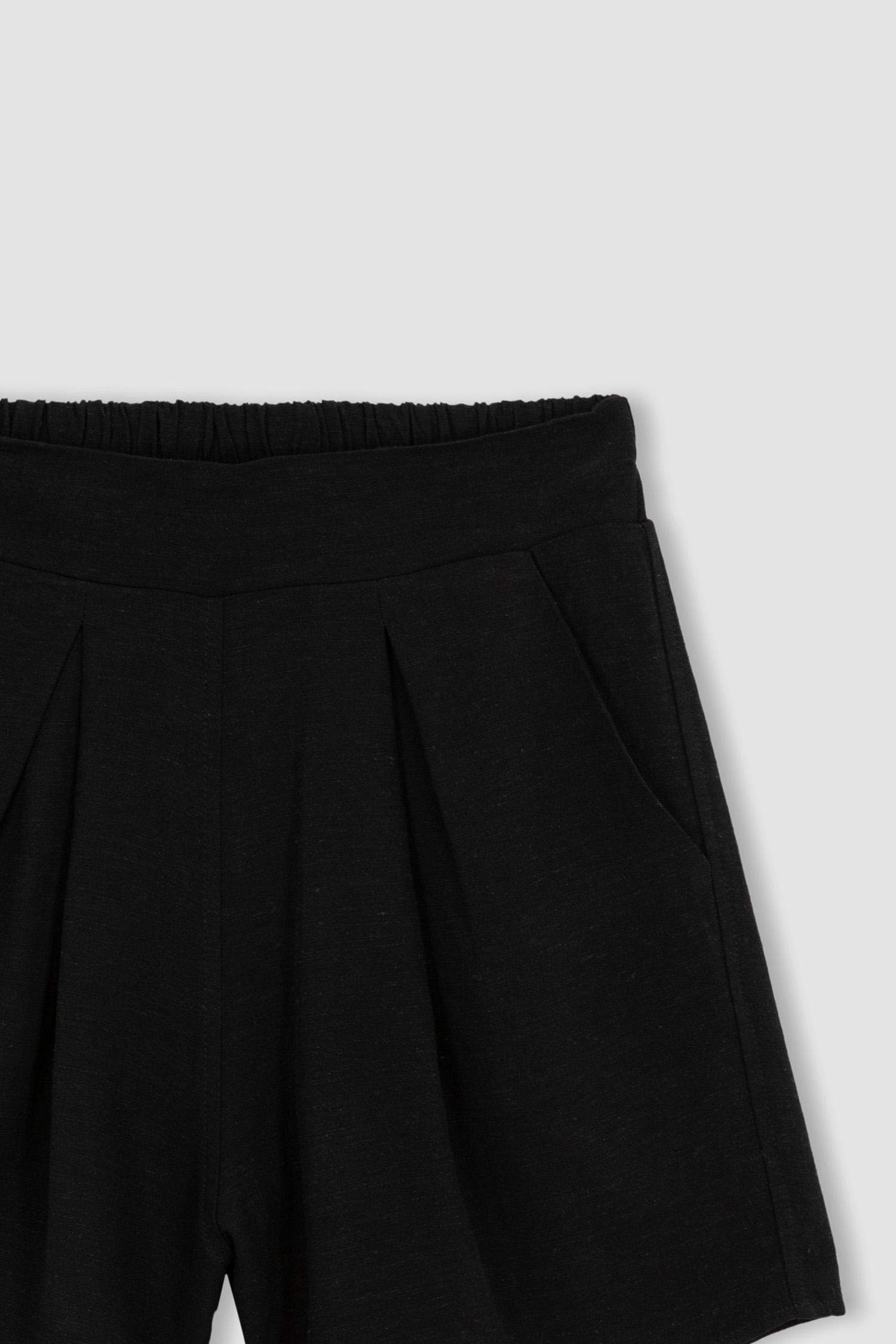 Elastic Waist Wide Leg Linen Blend Shorts