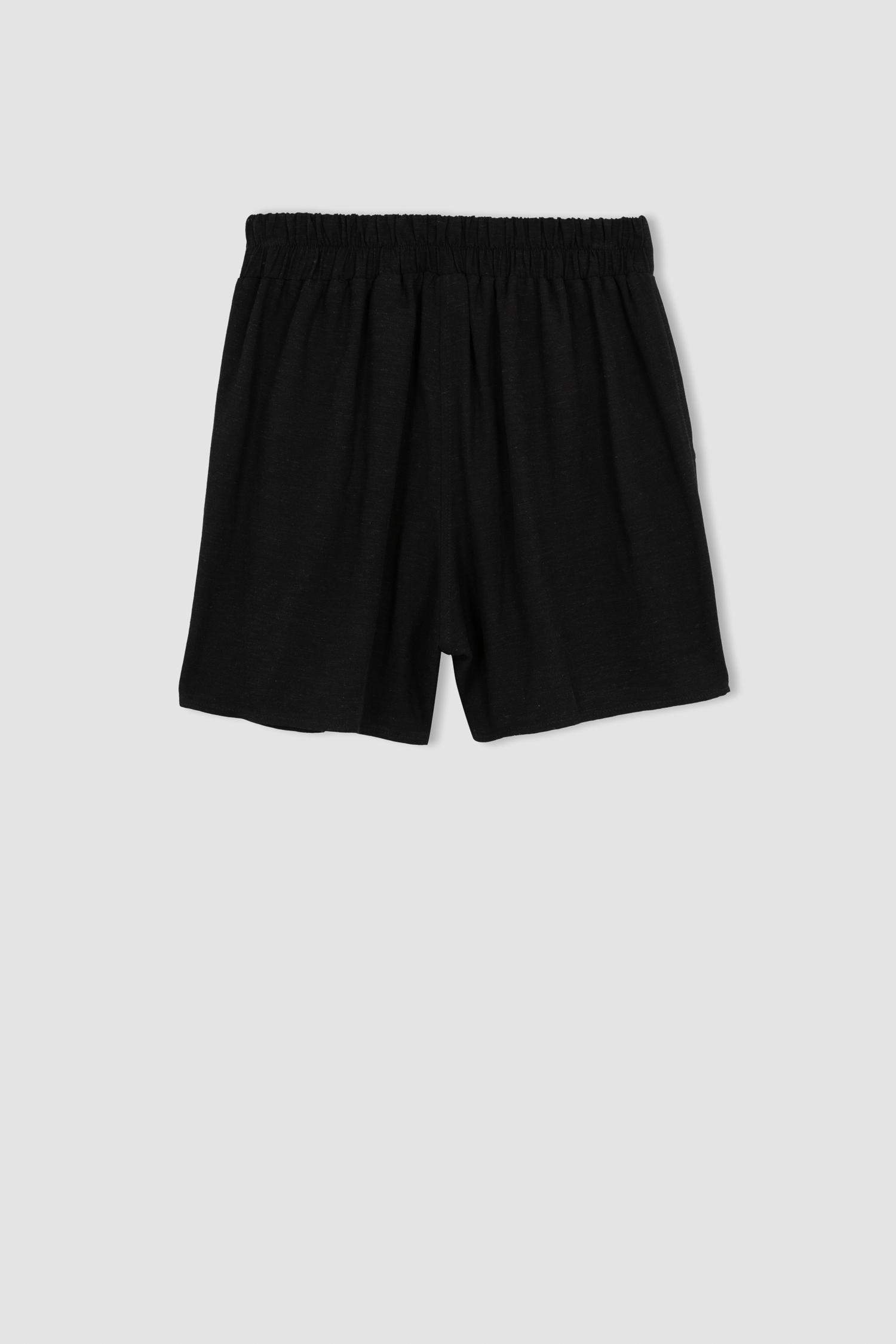 Elastic Waist Wide Leg Linen Blend Shorts