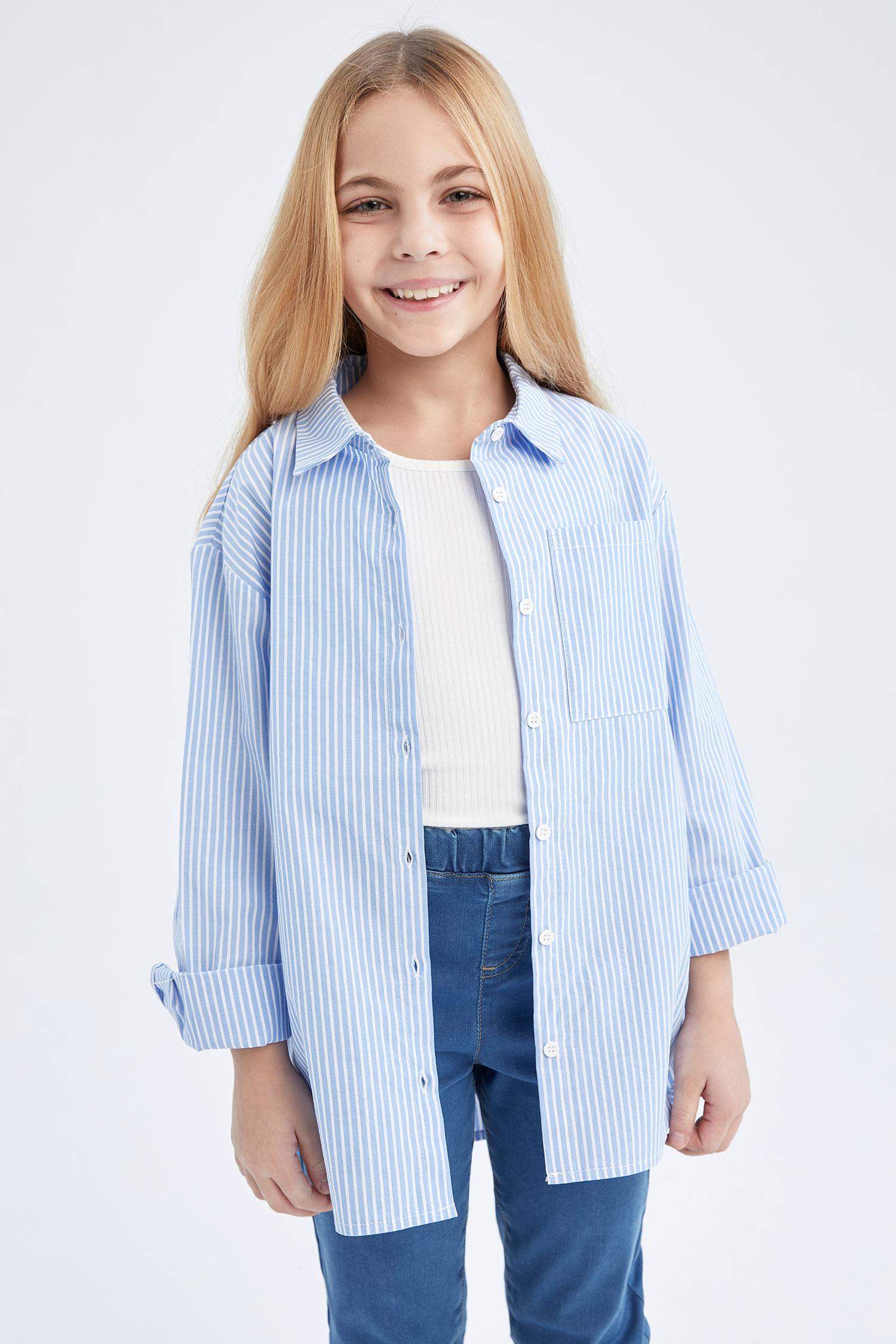 Blue GIRLS & TEENS Girls Oversize Fit Poplin Long Sleeve Shirt 2760677 ...