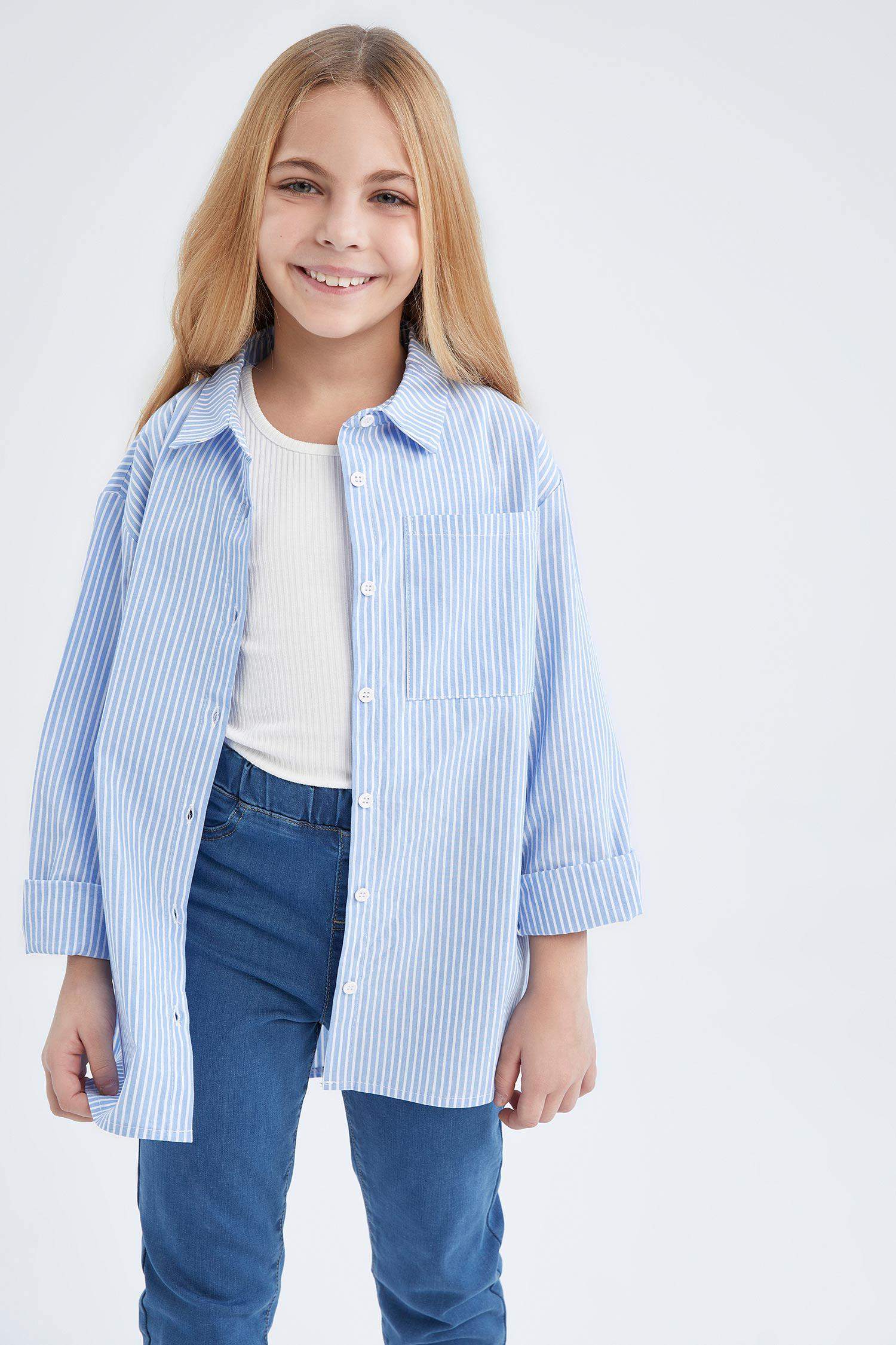 Kız Çocuk Oversize Poplin Uzun Kollu Gömlek