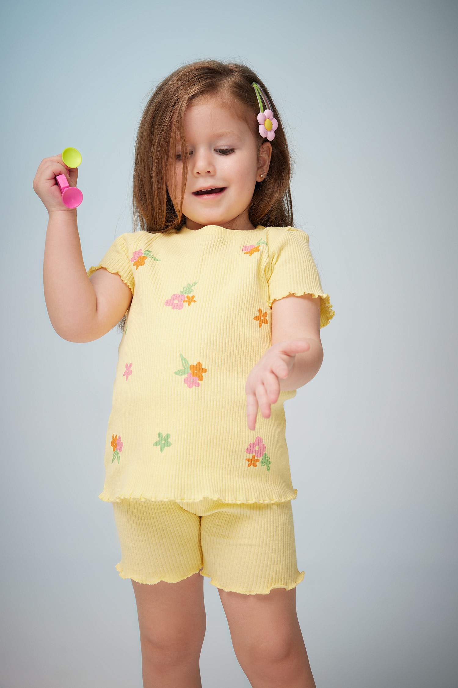 Yellow BABY GIRL Baby Girl Floral Ribbed Camisole Short Sleeve TShirt