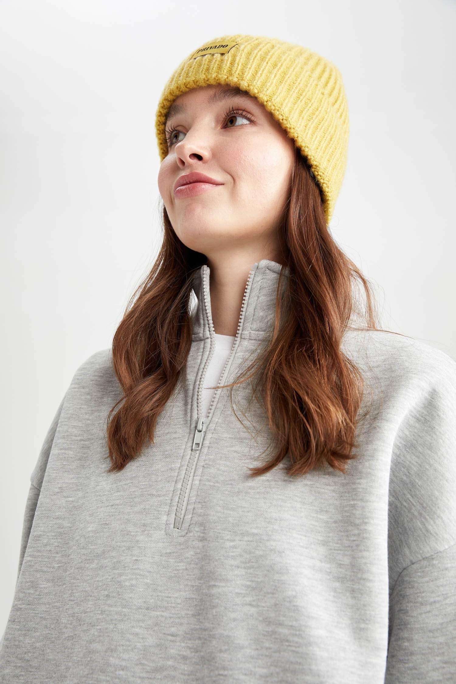 Balıkçı Yaka Uzun Sweatshirt - Pudra