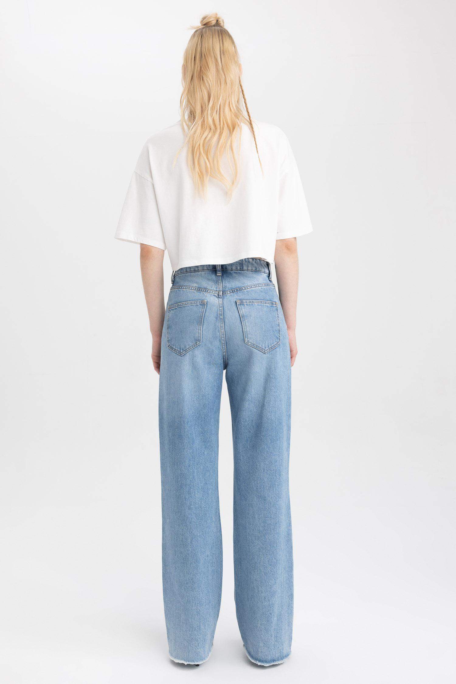 Blue WOMAN DeFacto X Wiser Wash 90's Wide Leg Ripped Detail Cropped ...