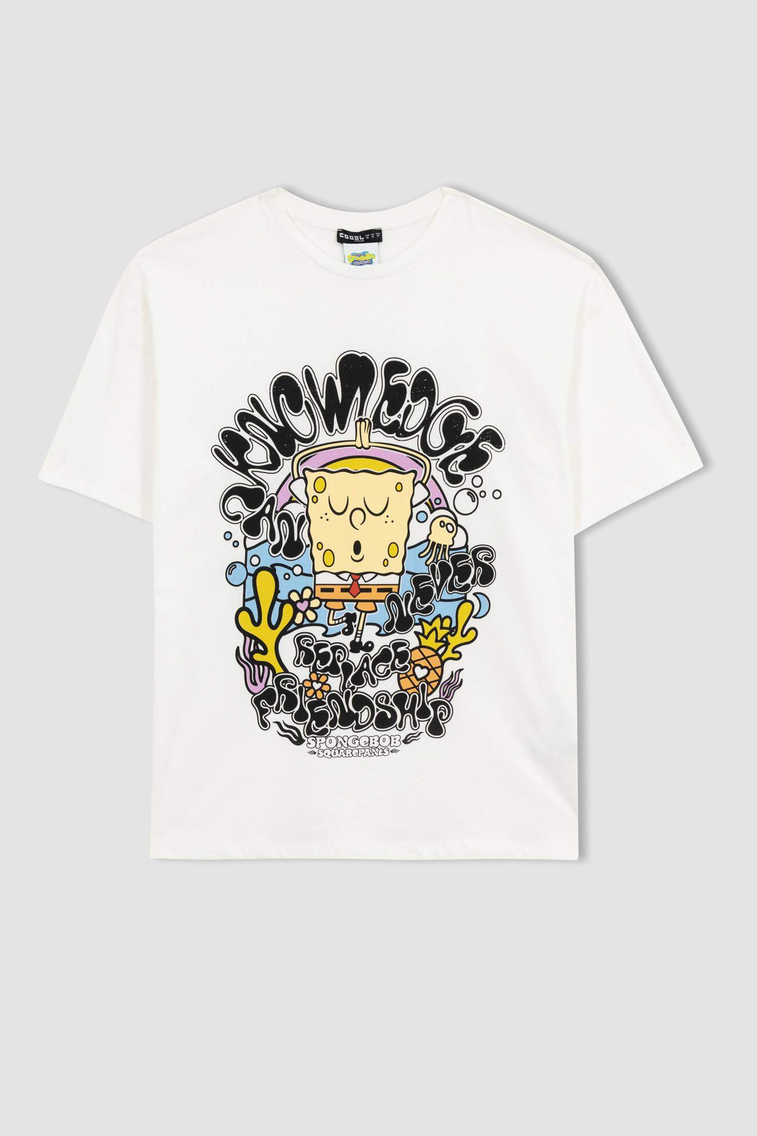 تي شيرت نص كم مطبوع اوفر سايز من سبونج بوب