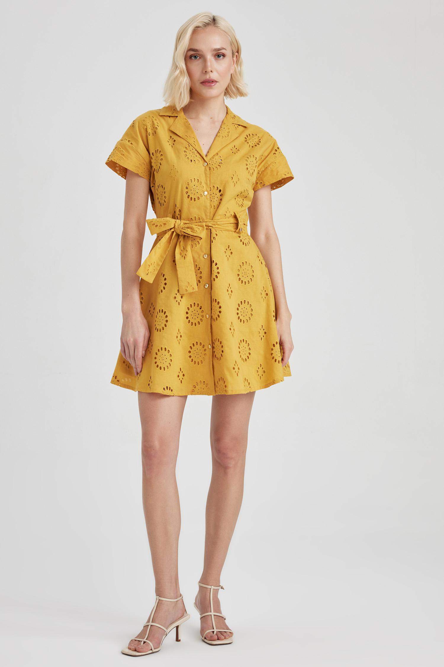 Jacket Collar Embroidery Short Sleeve Mini Dress