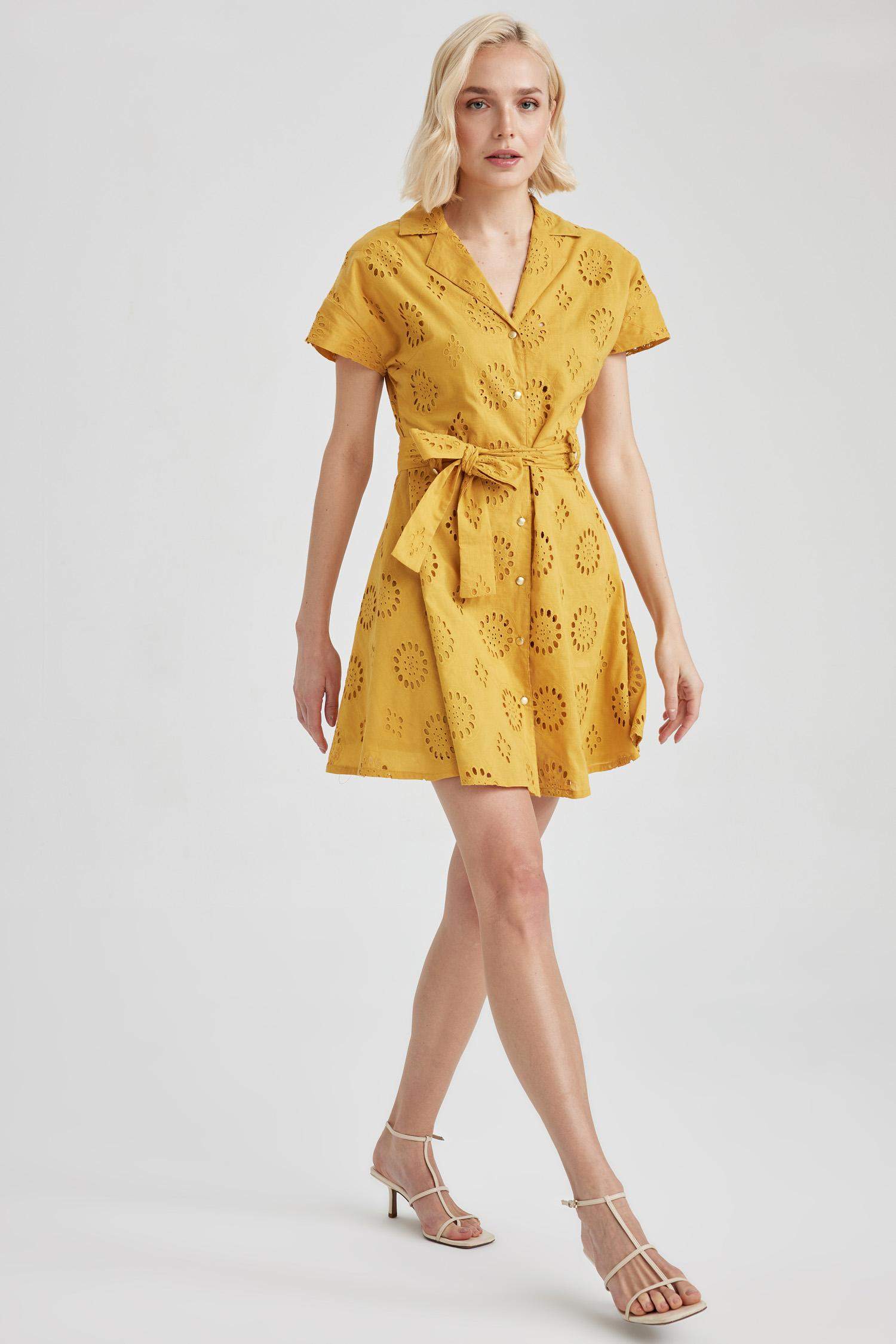 Jacket Collar Embroidery Short Sleeve Mini Dress