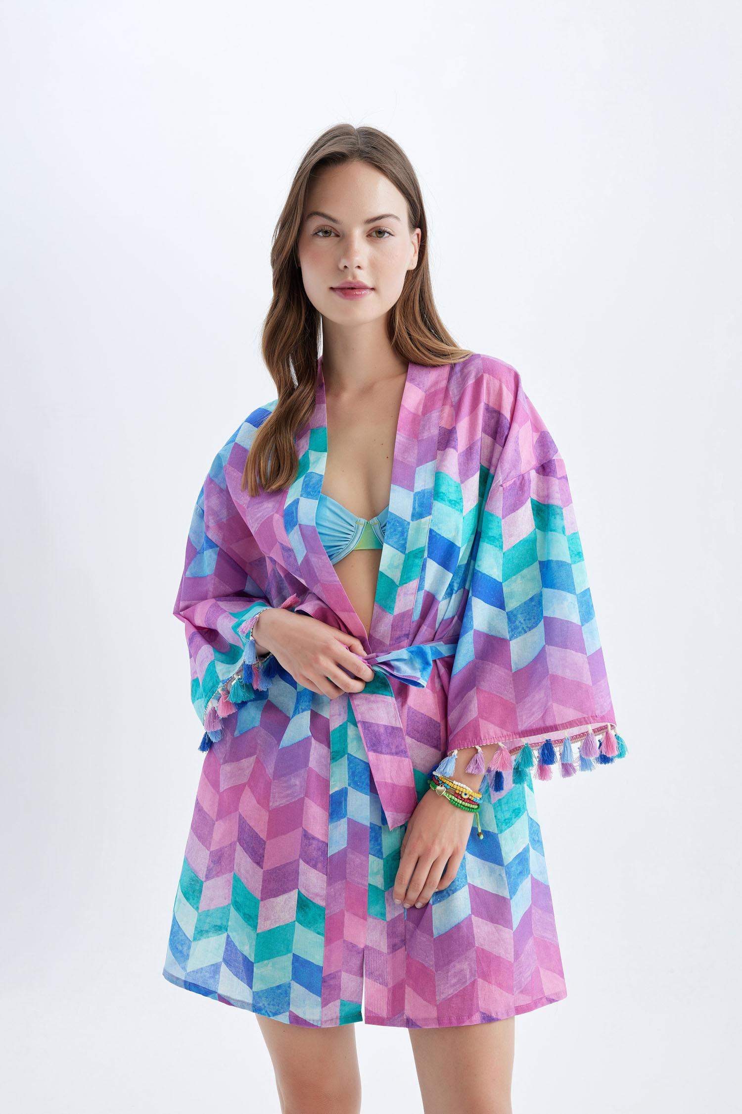 Regular Fit Desenli Pamuklu Kimono-Fall in Love