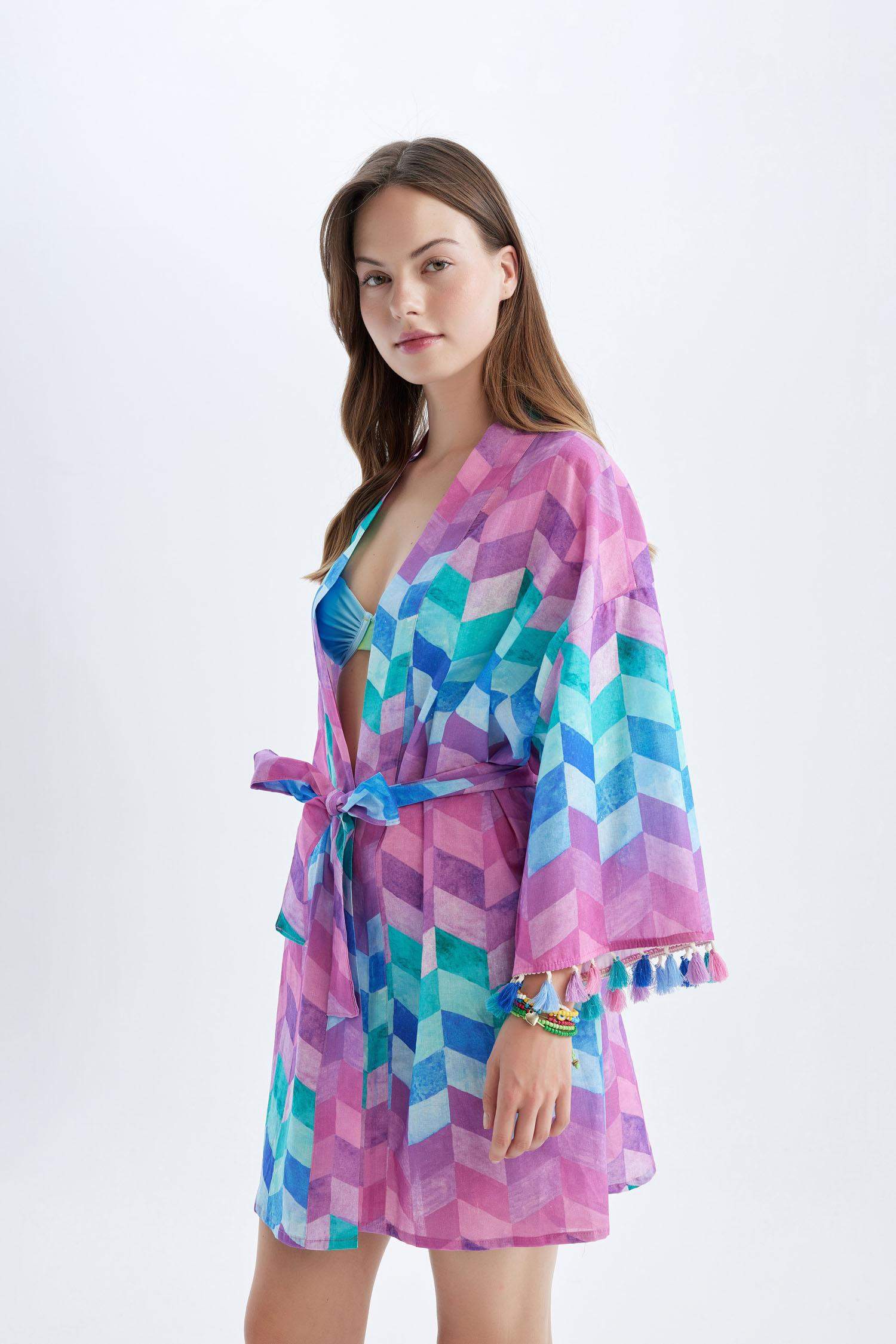 Regular Fit Desenli Pamuklu Kimono-Fall in Love
