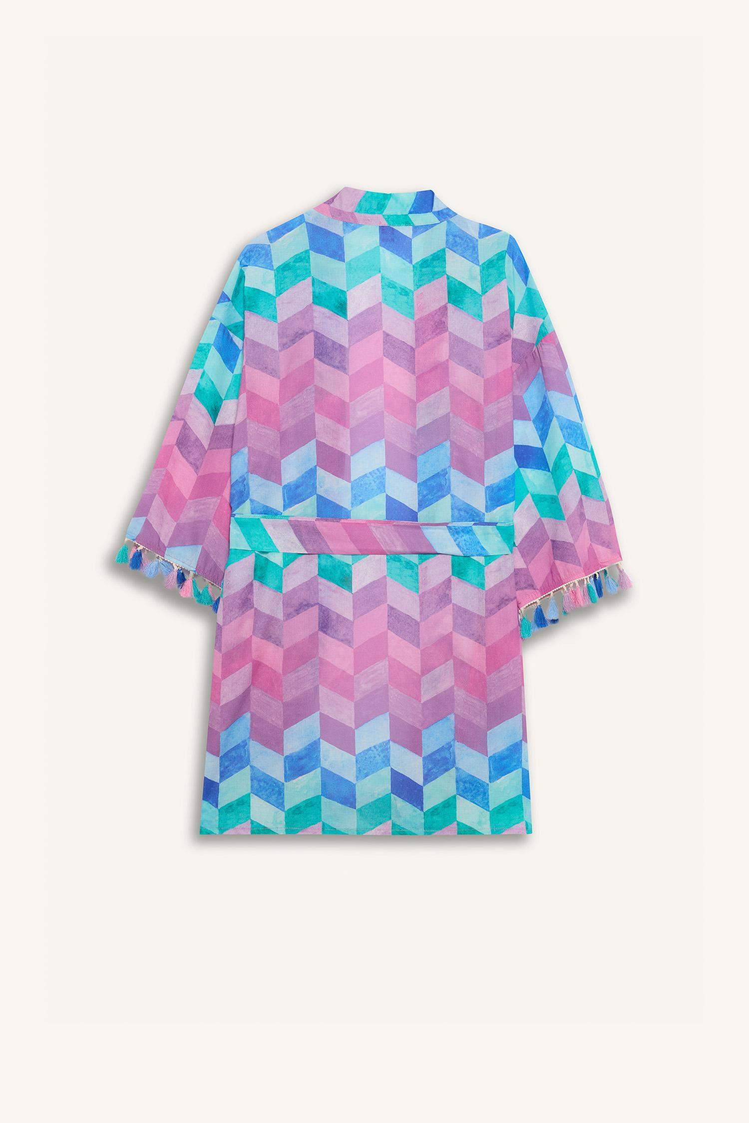 Regular Fit Desenli Pamuklu Kimono-Fall in Love