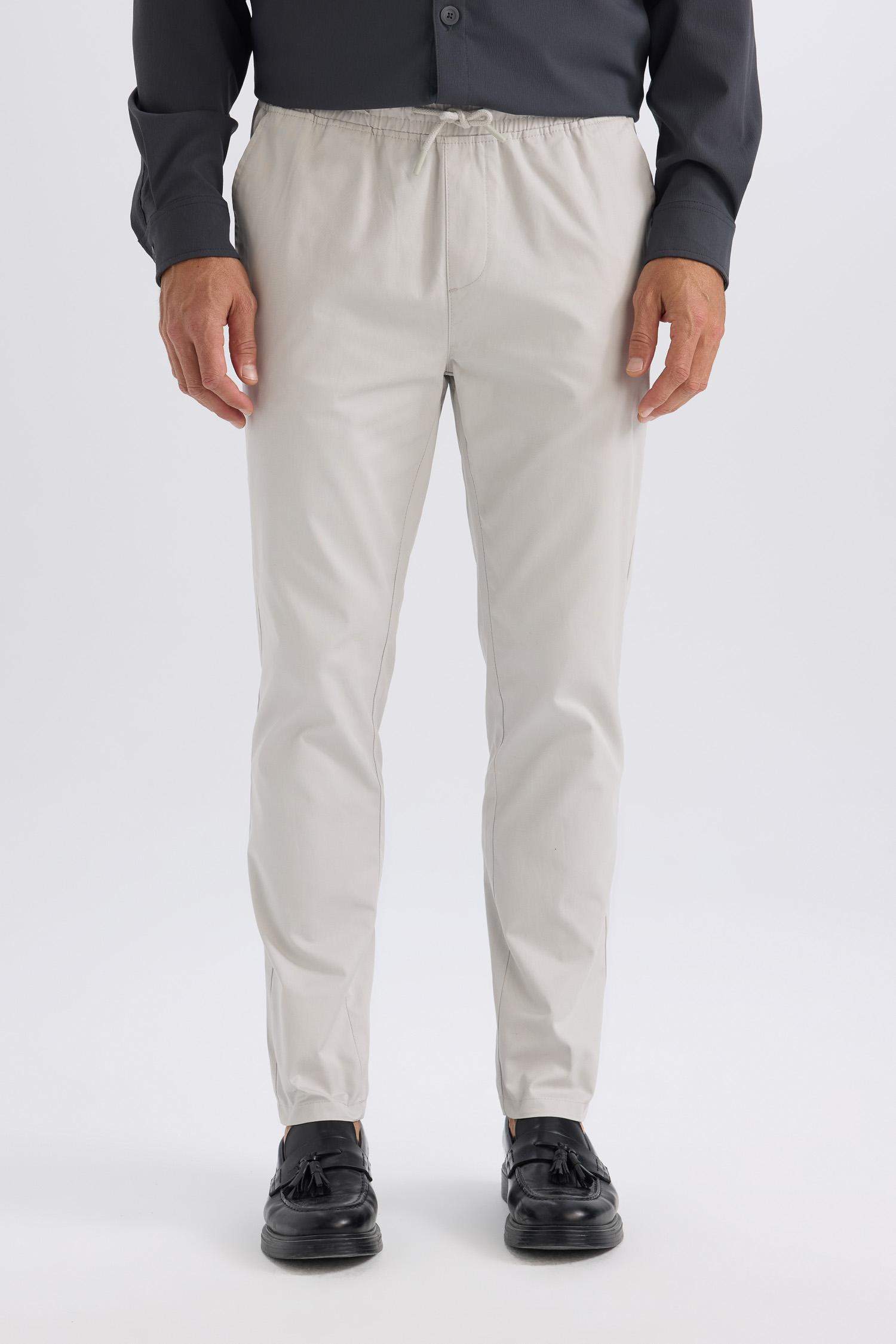 %100 Pamuk Yazlık Jogger Chino Pantolon Beli Bağcıklı Cepli Düz Paça