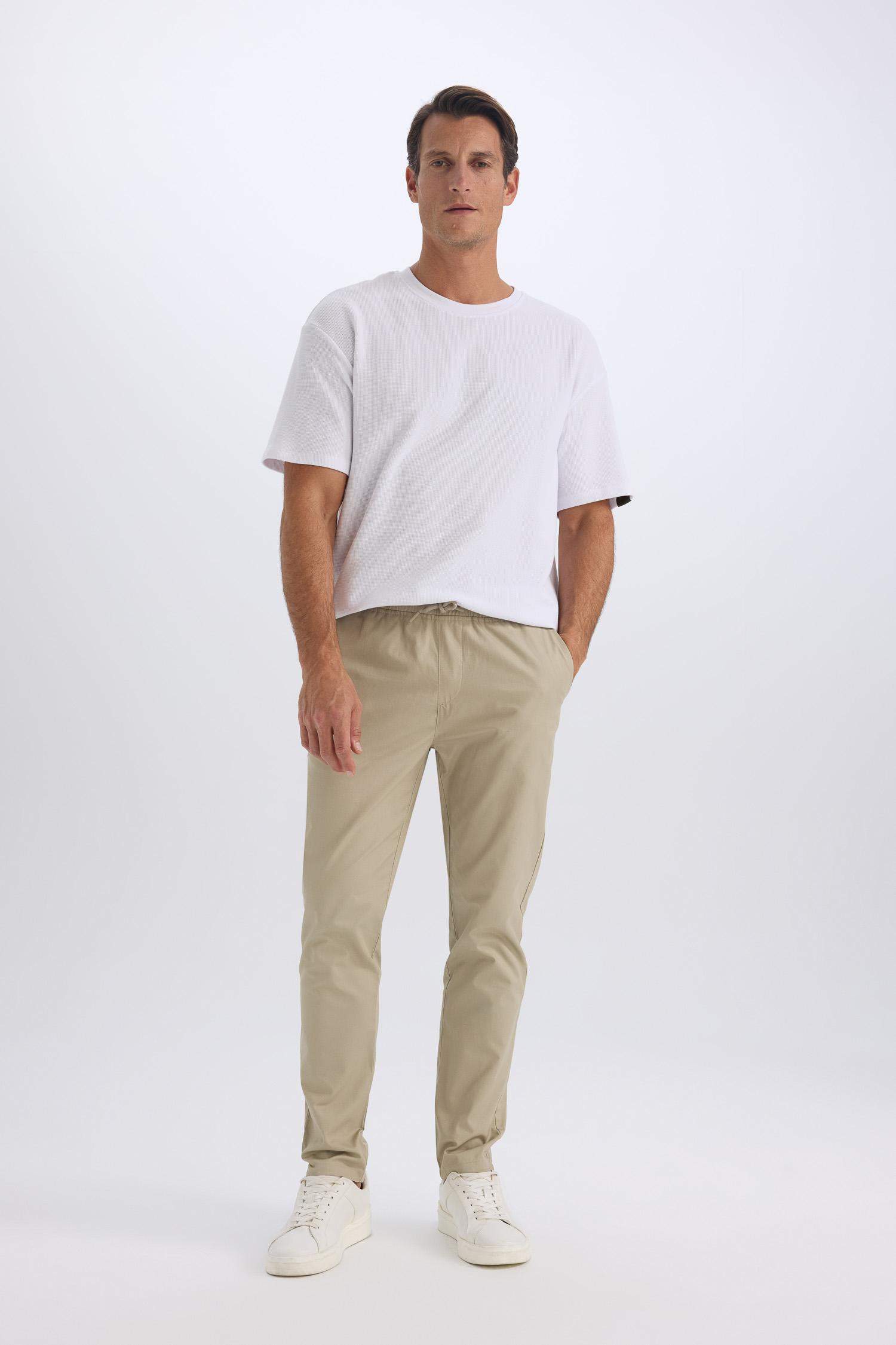 %100 Pamuk Yazlık Jogger Chino Pantolon Beli Bağcıklı Cepli Düz Paça