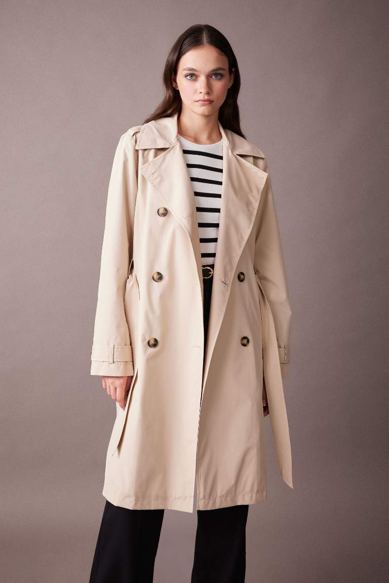 Woman Trenchcoat, Beige, Black, Long, Oversized | DeFacto