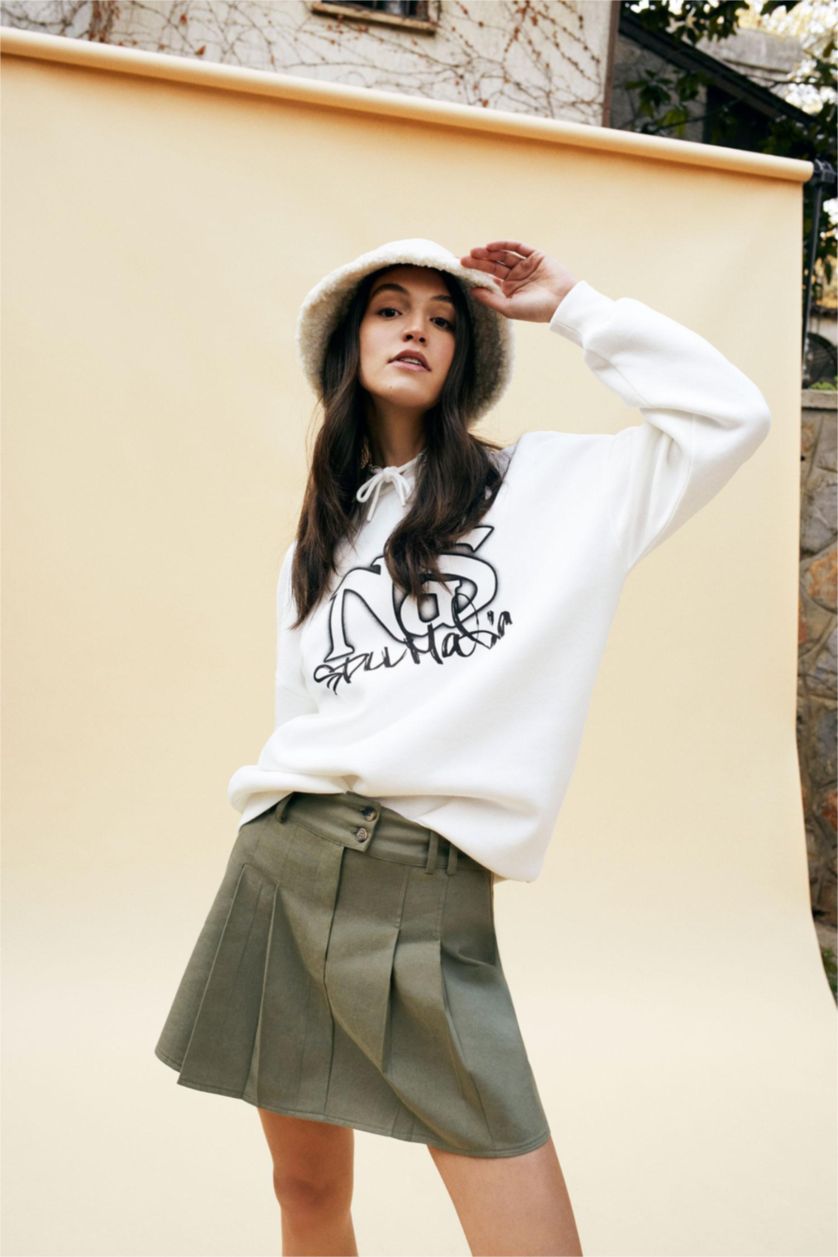 WOMAN Light Khaki Pleat Gabardine Mini Skirt