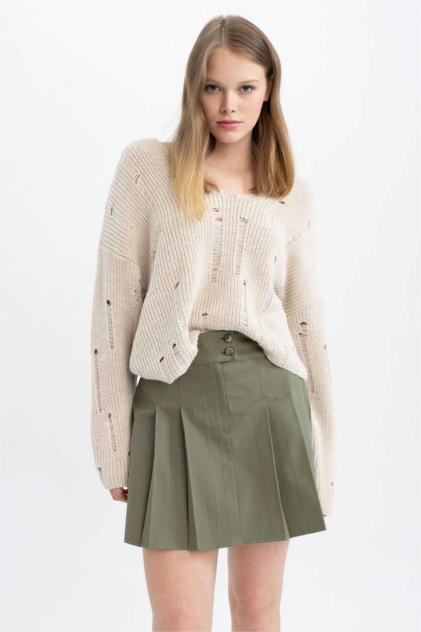 WOMAN Light Khaki Pleat Gabardine Mini Skirt