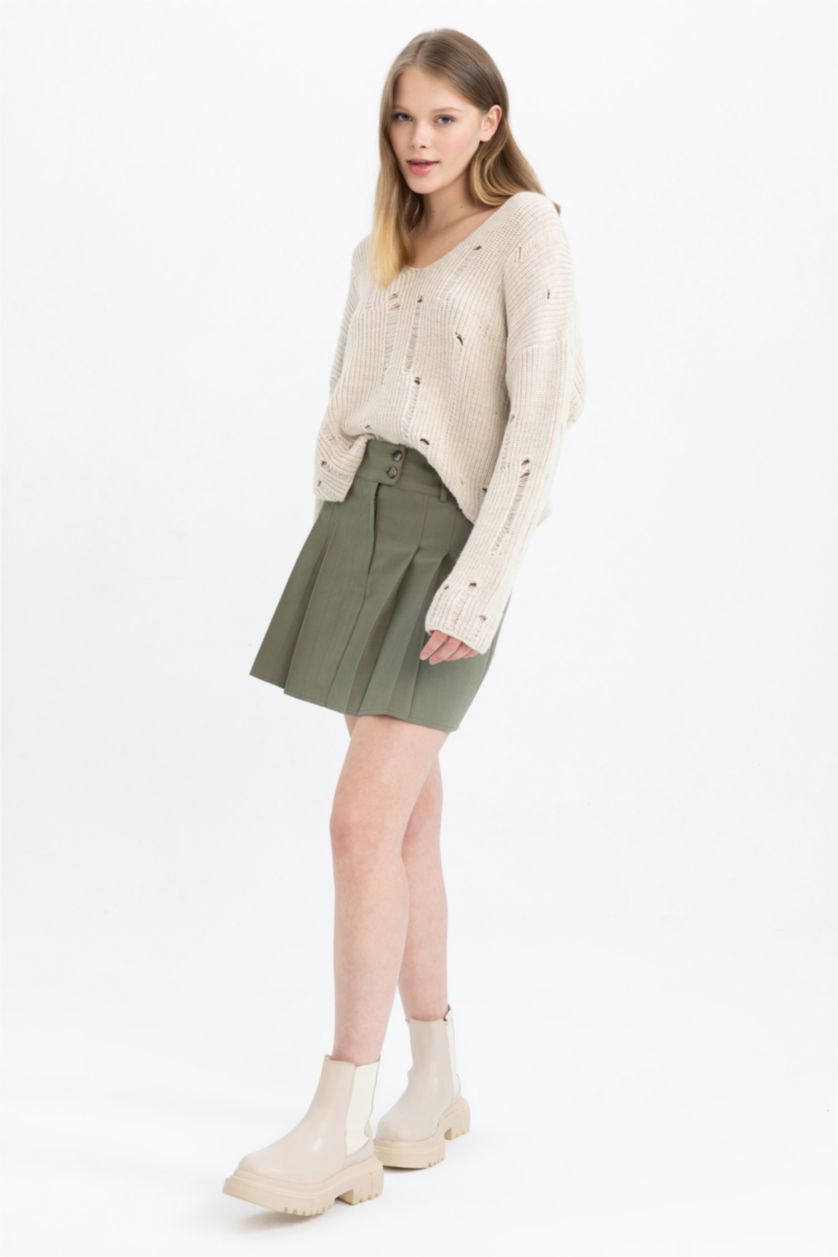 WOMAN Light Khaki Pleat Gabardine Mini Skirt
