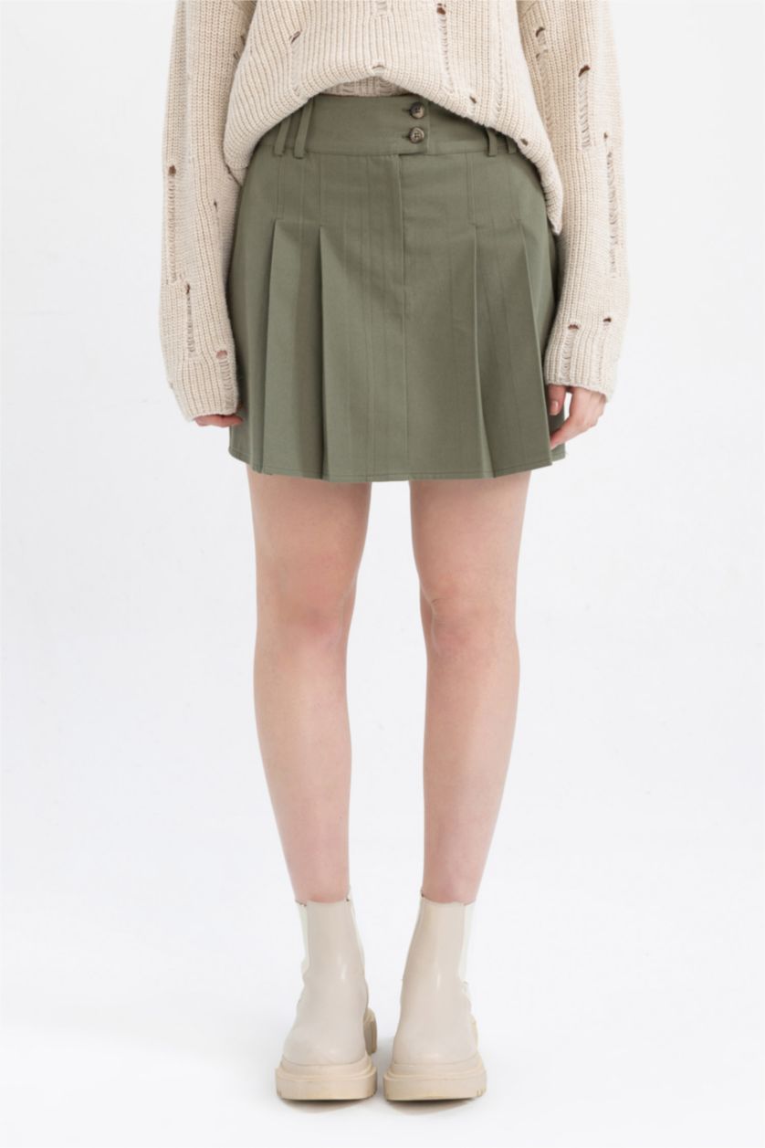 WOMAN Light Khaki Pleat Gabardine Mini Skirt