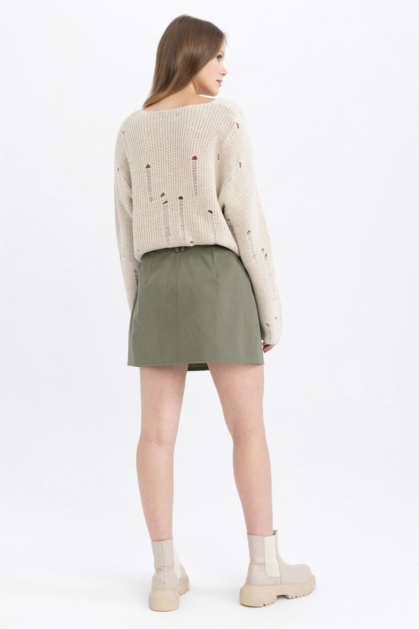 WOMAN Light Khaki Pleat Gabardine Mini Skirt