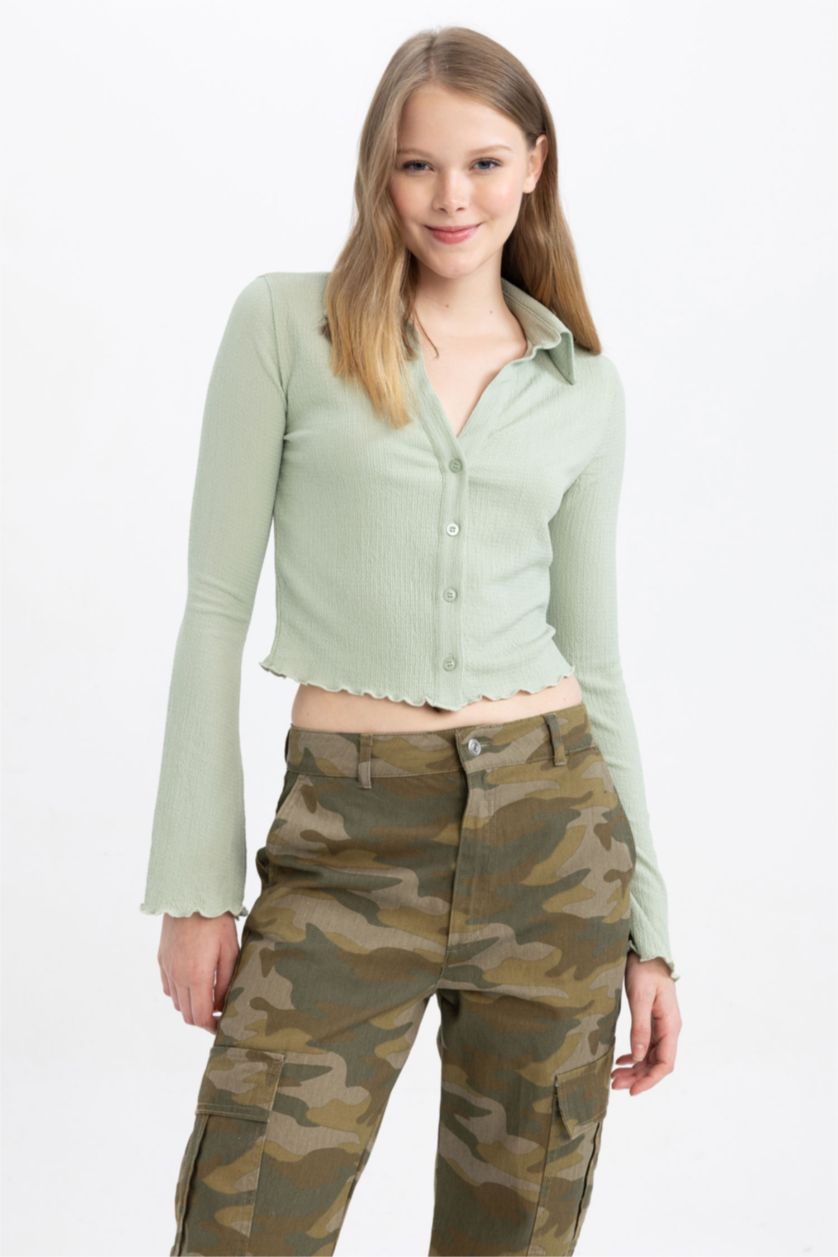 نساء نعناع قميص مخصر كم طويل