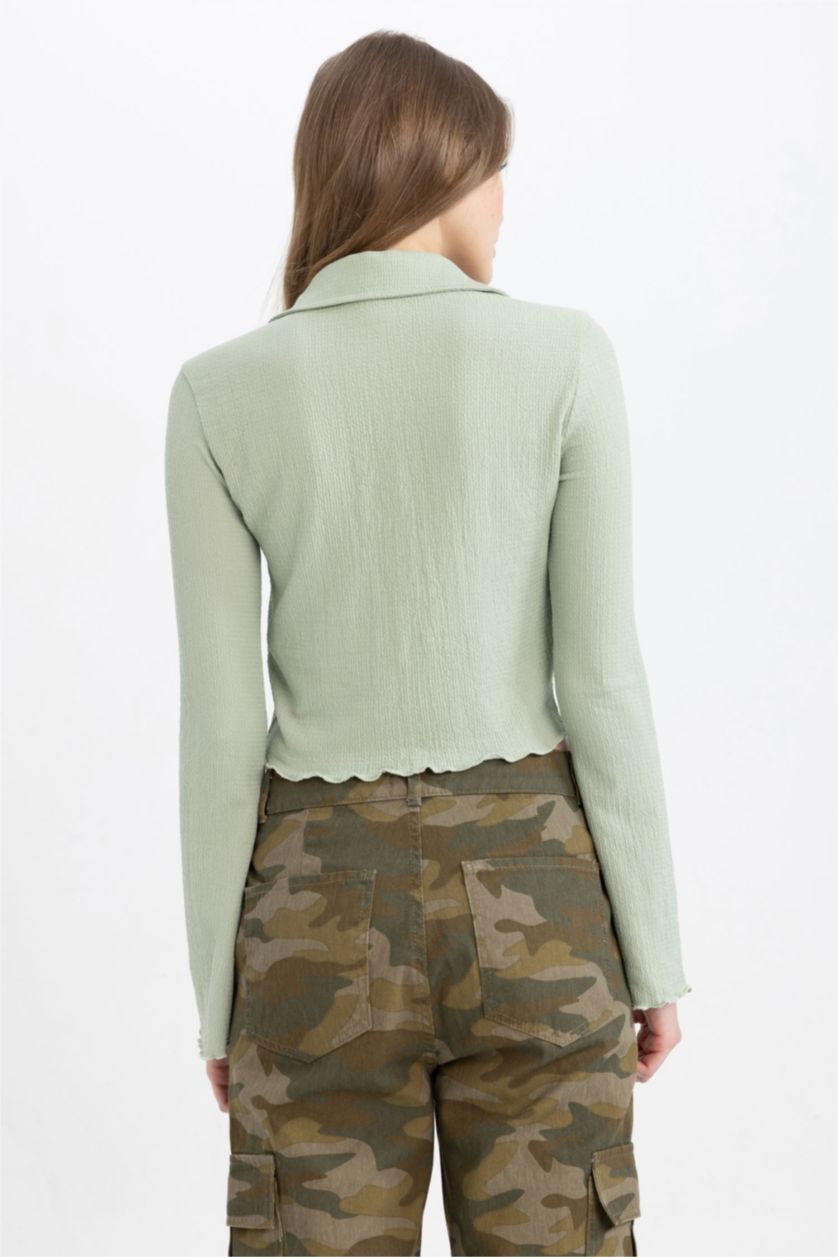 نساء نعناع قميص مخصر كم طويل