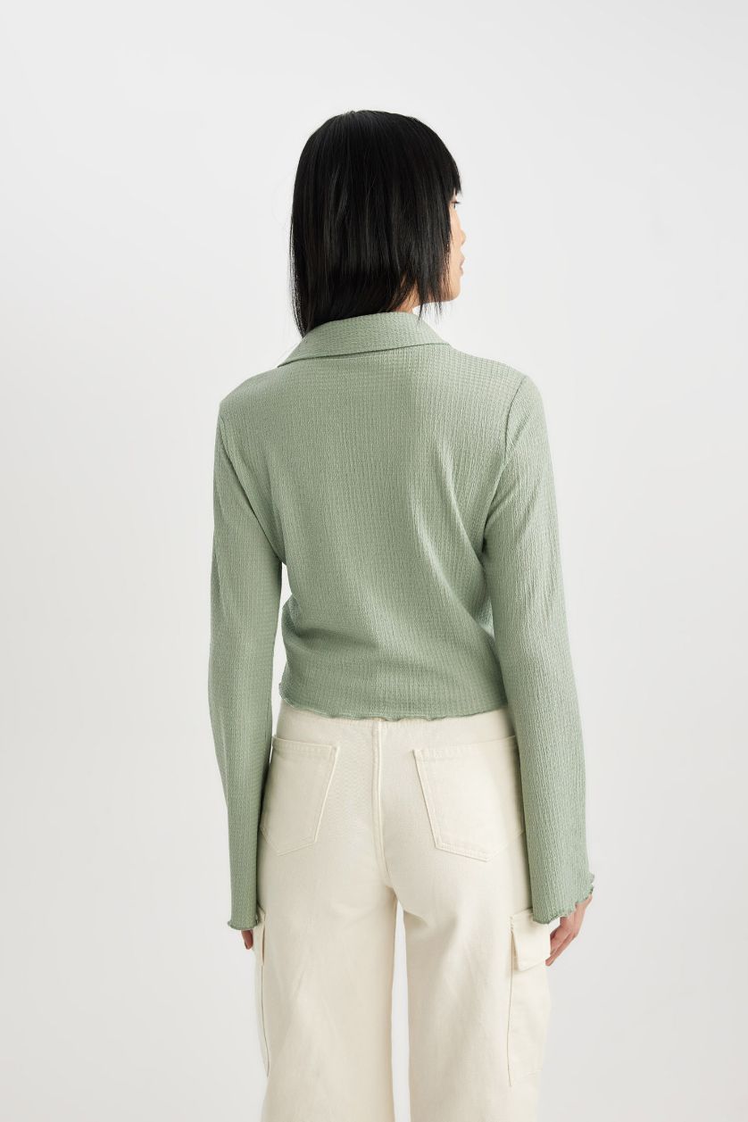 Kadın Açık Haki Coool Fitted Uzun Kollu Gömlek