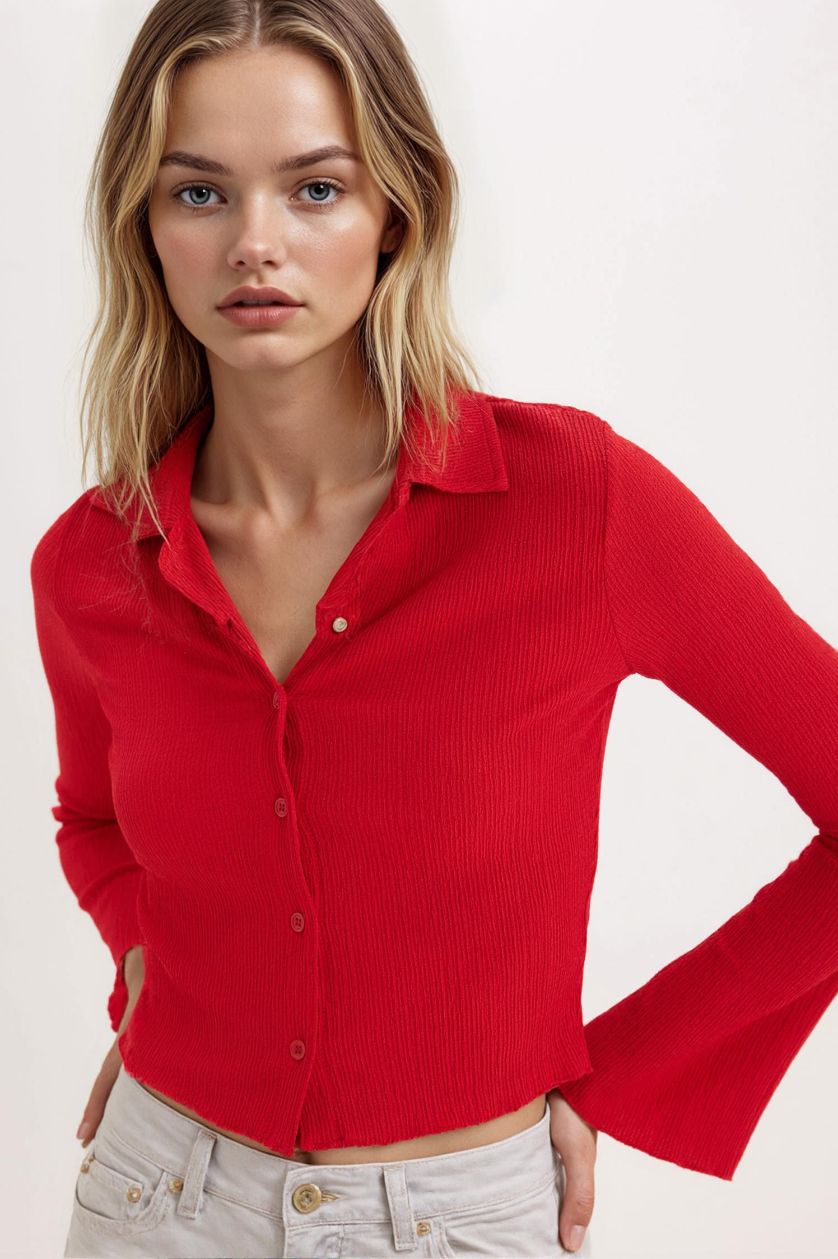 FEMME Rouge Chemise slim à manches longues