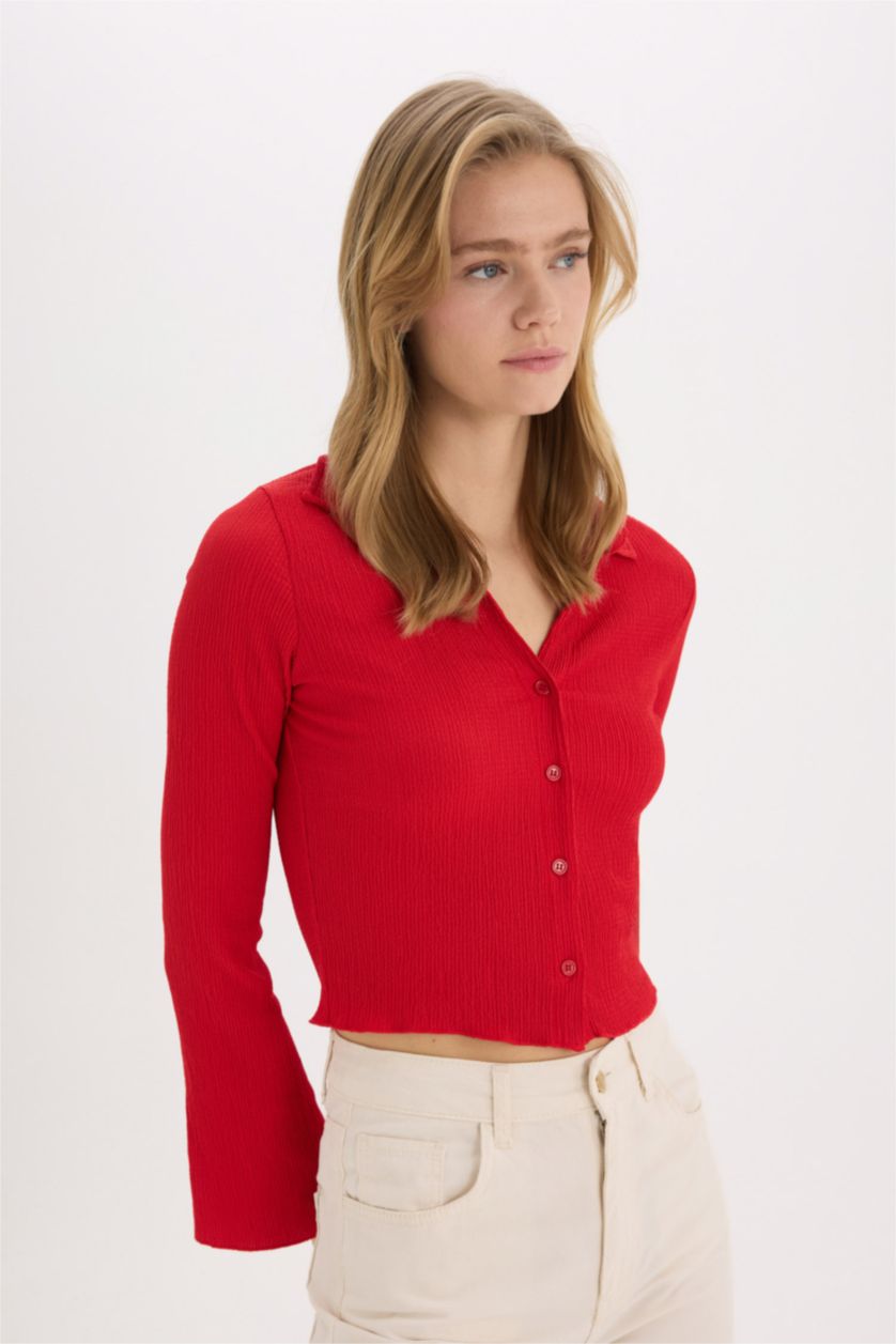 WOMAN Red Slim Fit Long Sleeve Shirt