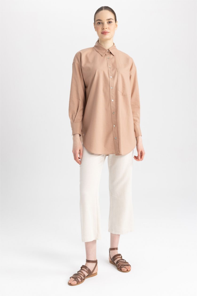 حريمي بيج فاتح تونيك كم طويل بقصة مريحة