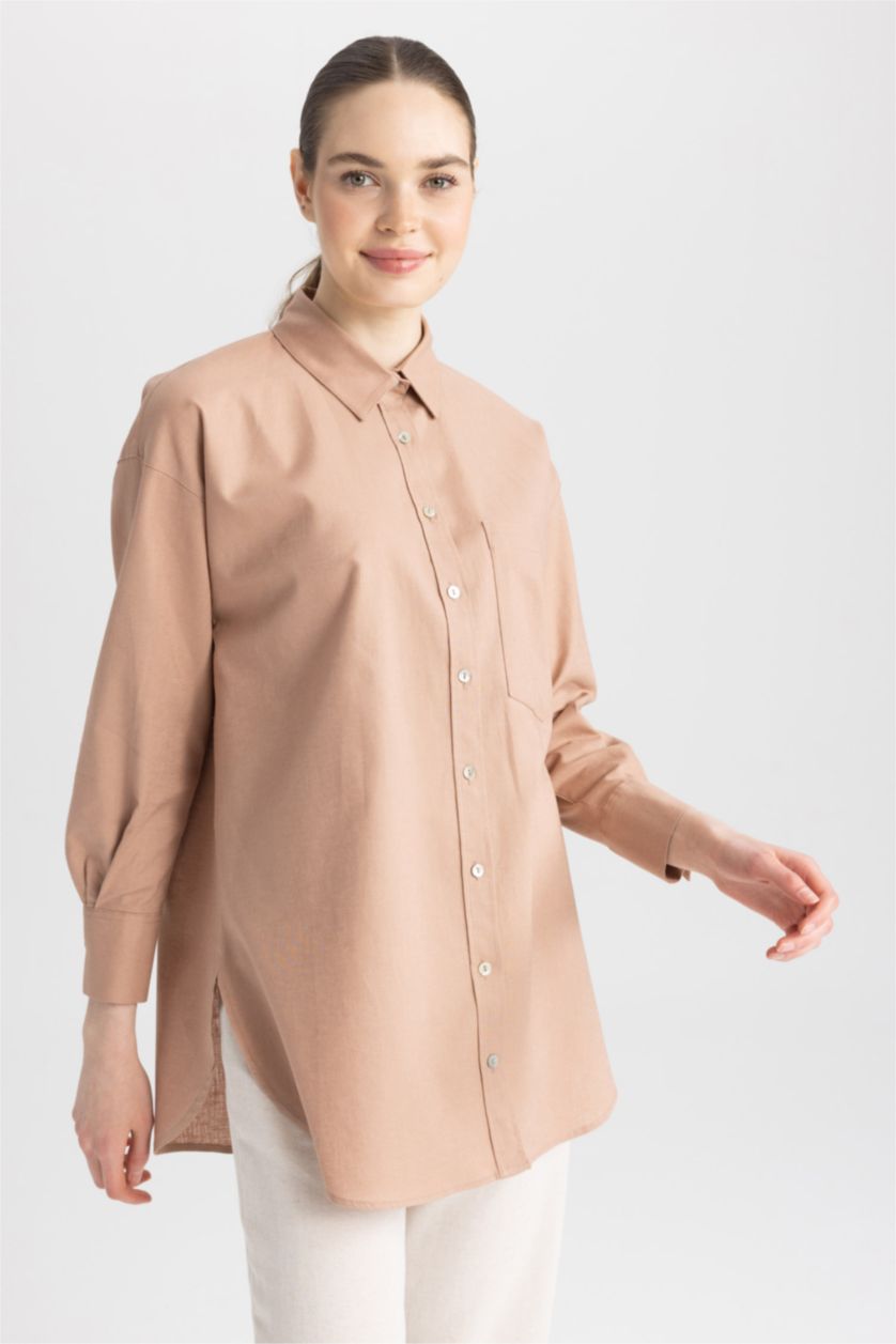 حريمي بيج فاتح تونيك كم طويل بقصة مريحة