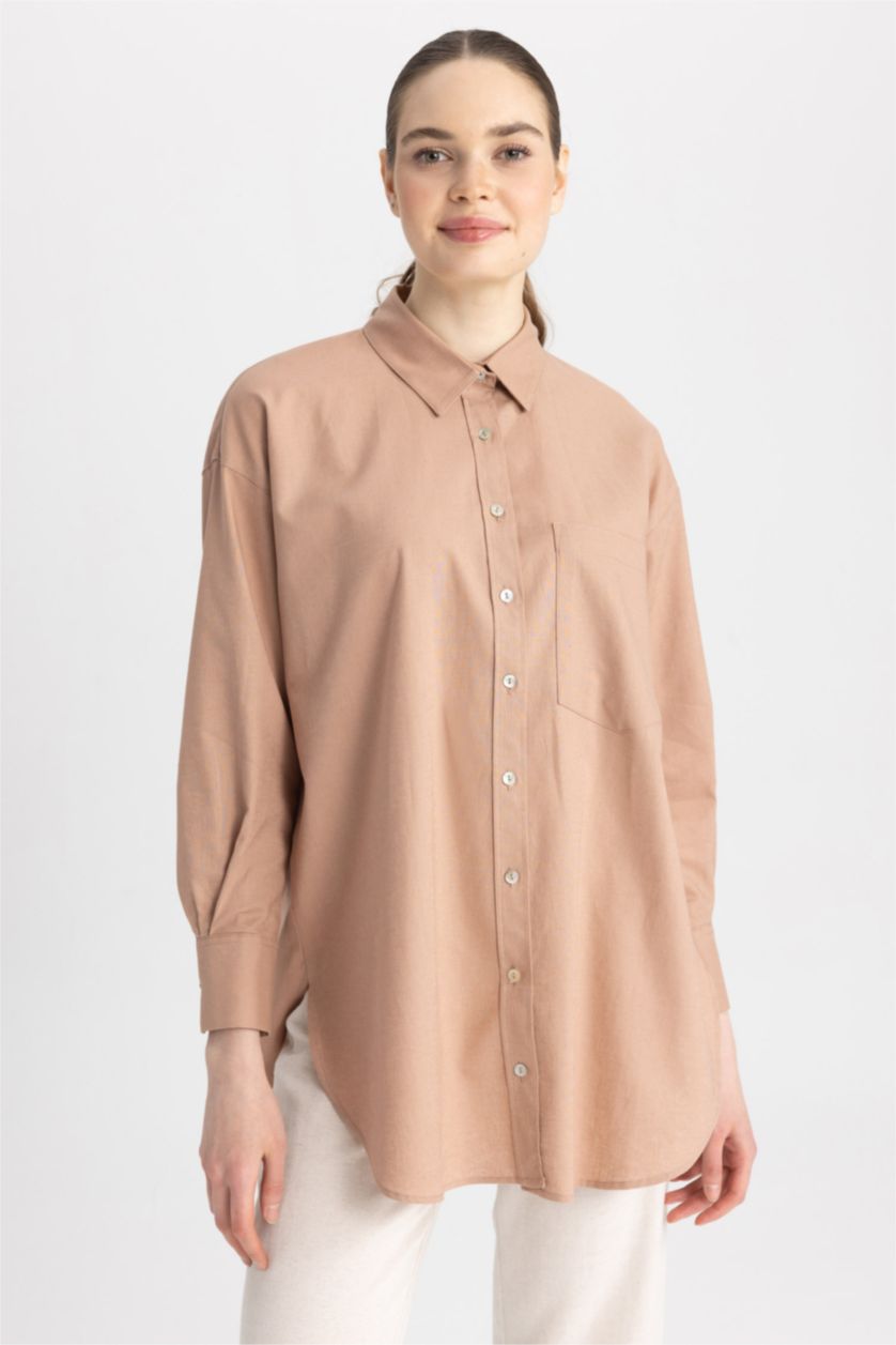 حريمي بيج فاتح تونيك كم طويل بقصة مريحة