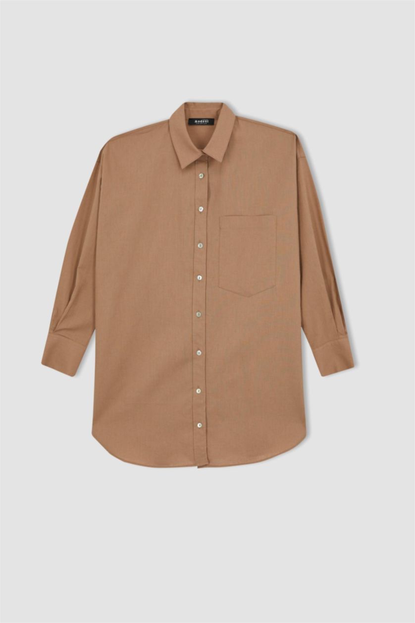 حريمي بيج فاتح تونيك كم طويل بقصة مريحة