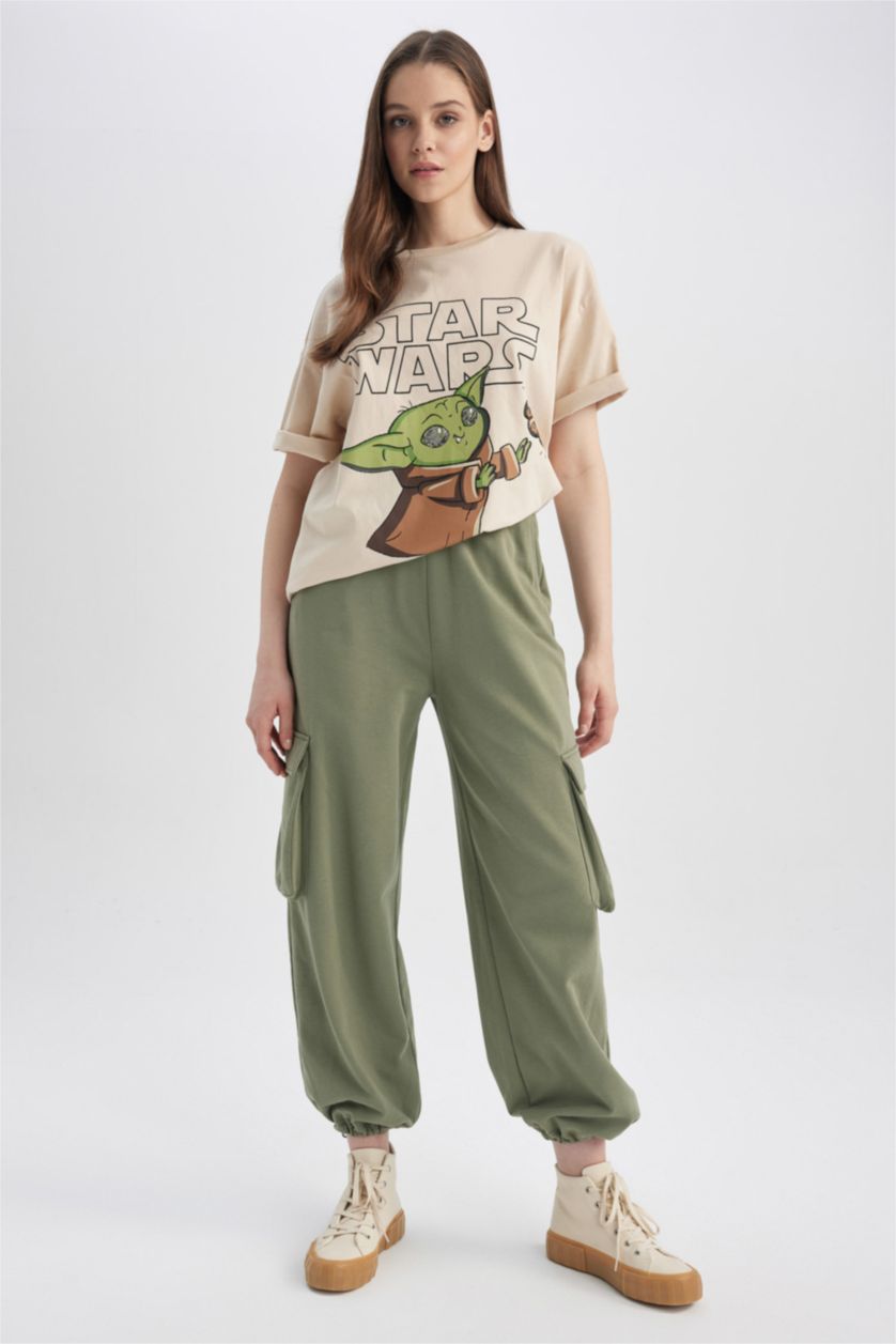 WOMAN Light Beige Coool Star Wars Oversize Fit Back Printed Short Sleeve T-Shirt