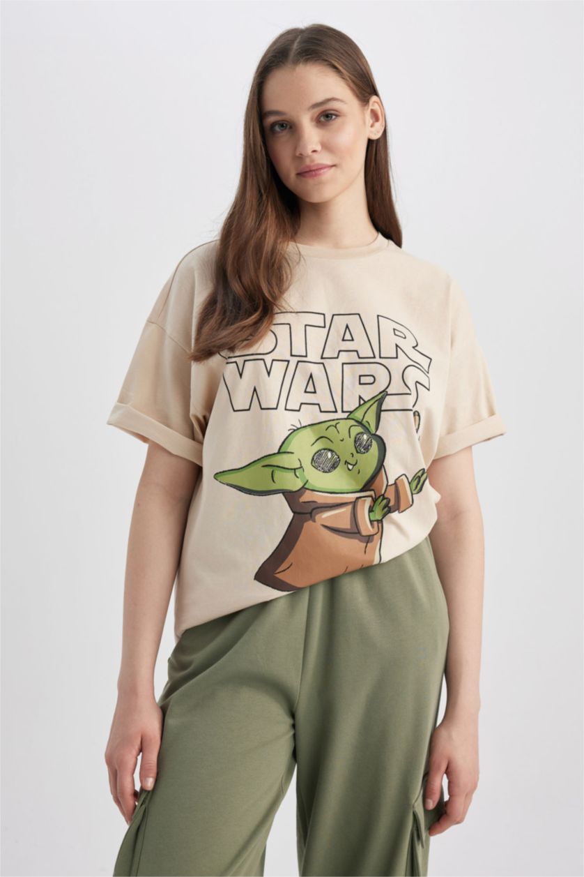 WOMAN Light Beige Coool Star Wars Oversize Fit Back Printed Short Sleeve T-Shirt