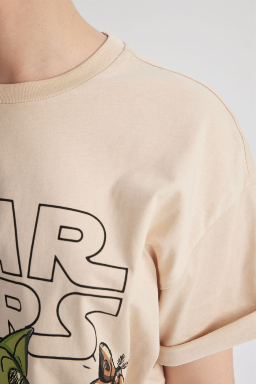 WOMAN Light Beige Coool Star Wars Oversize Fit Back Printed Short Sleeve T-Shirt
