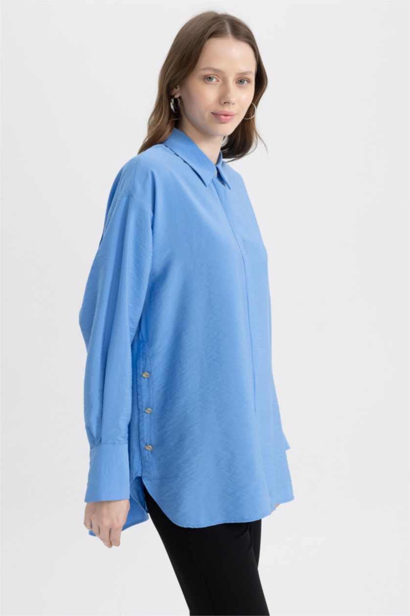 FEMME Bleu Tunique À Manches Longues Coupe décontractée Col De Chemise