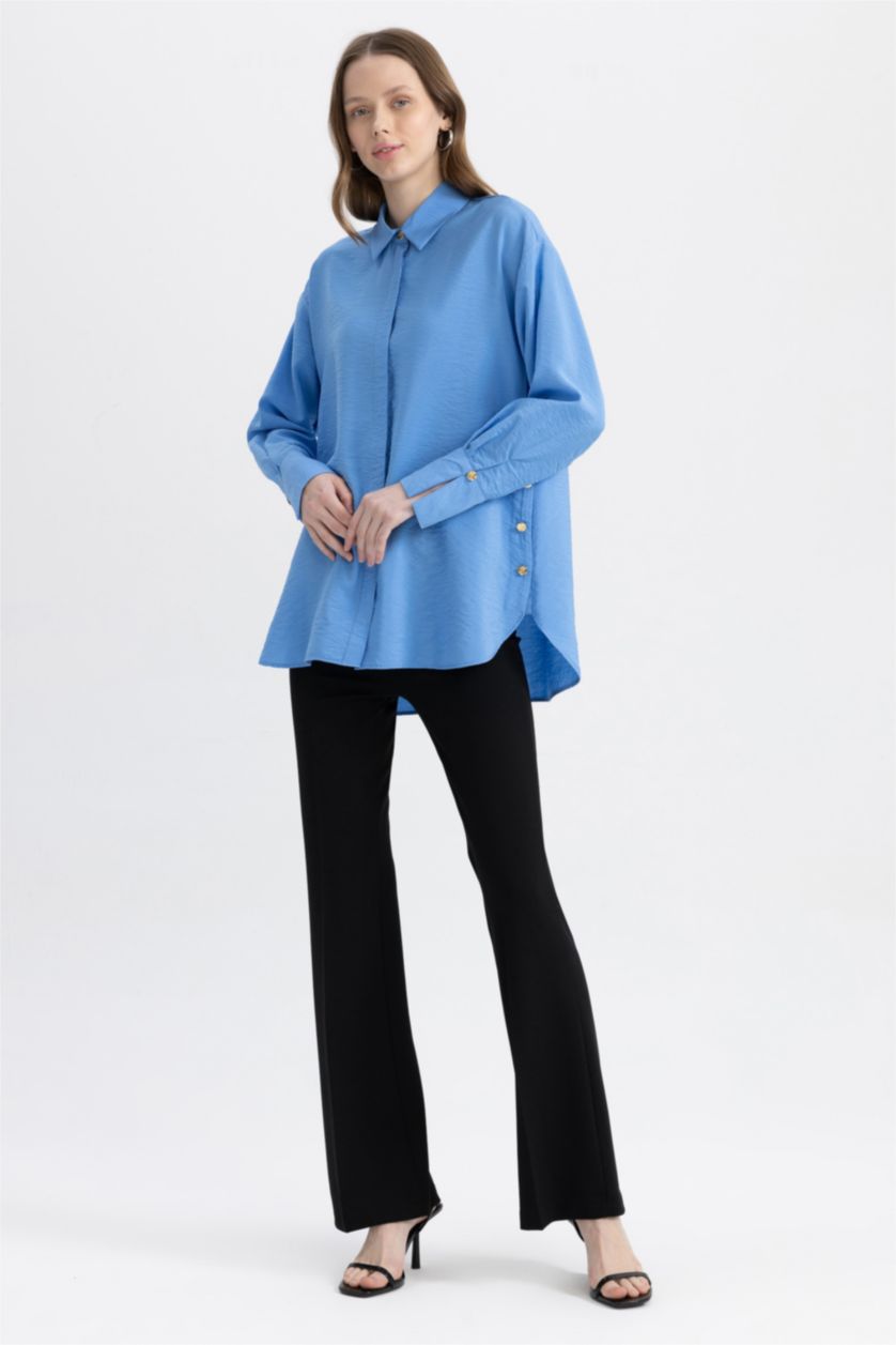 FEMME Bleu Tunique À Manches Longues Coupe décontractée Col De Chemise