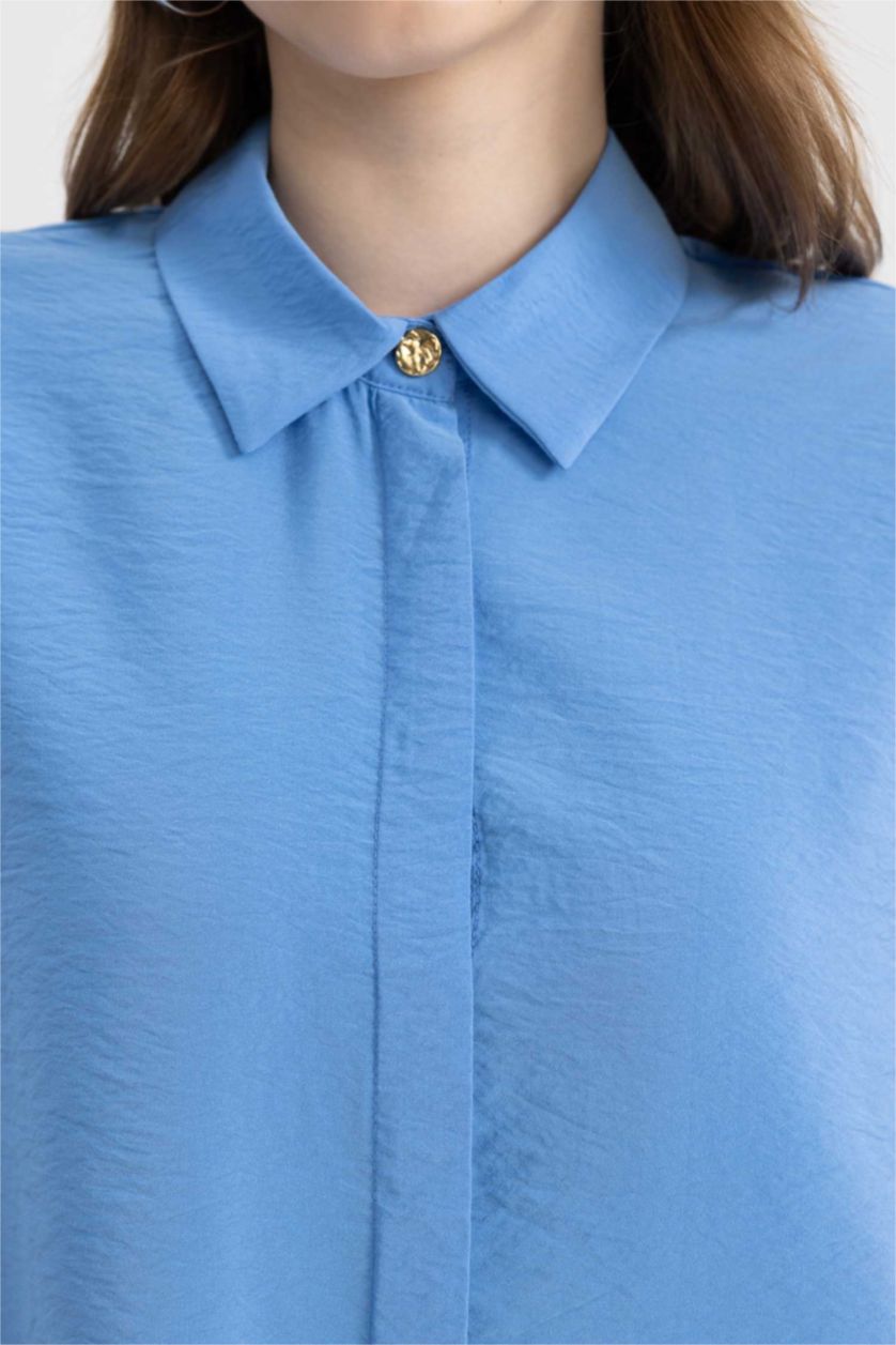 FEMME Bleu Tunique À Manches Longues Coupe décontractée Col De Chemise