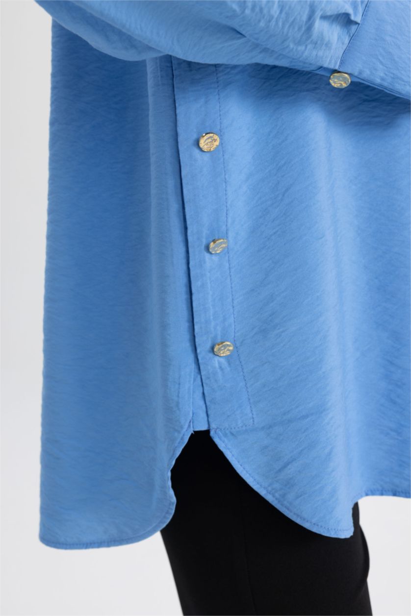 FEMME Bleu Tunique À Manches Longues Coupe décontractée Col De Chemise