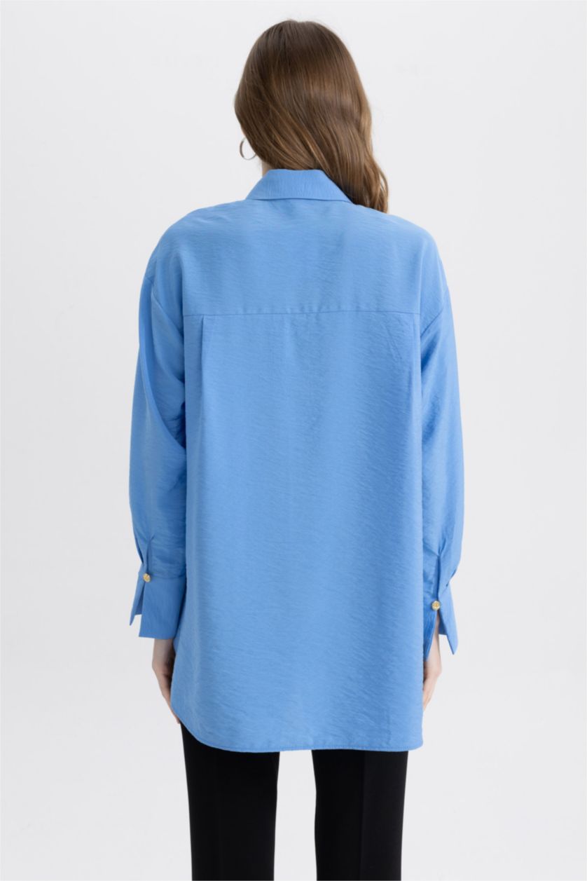 FEMME Bleu Tunique À Manches Longues Coupe décontractée Col De Chemise