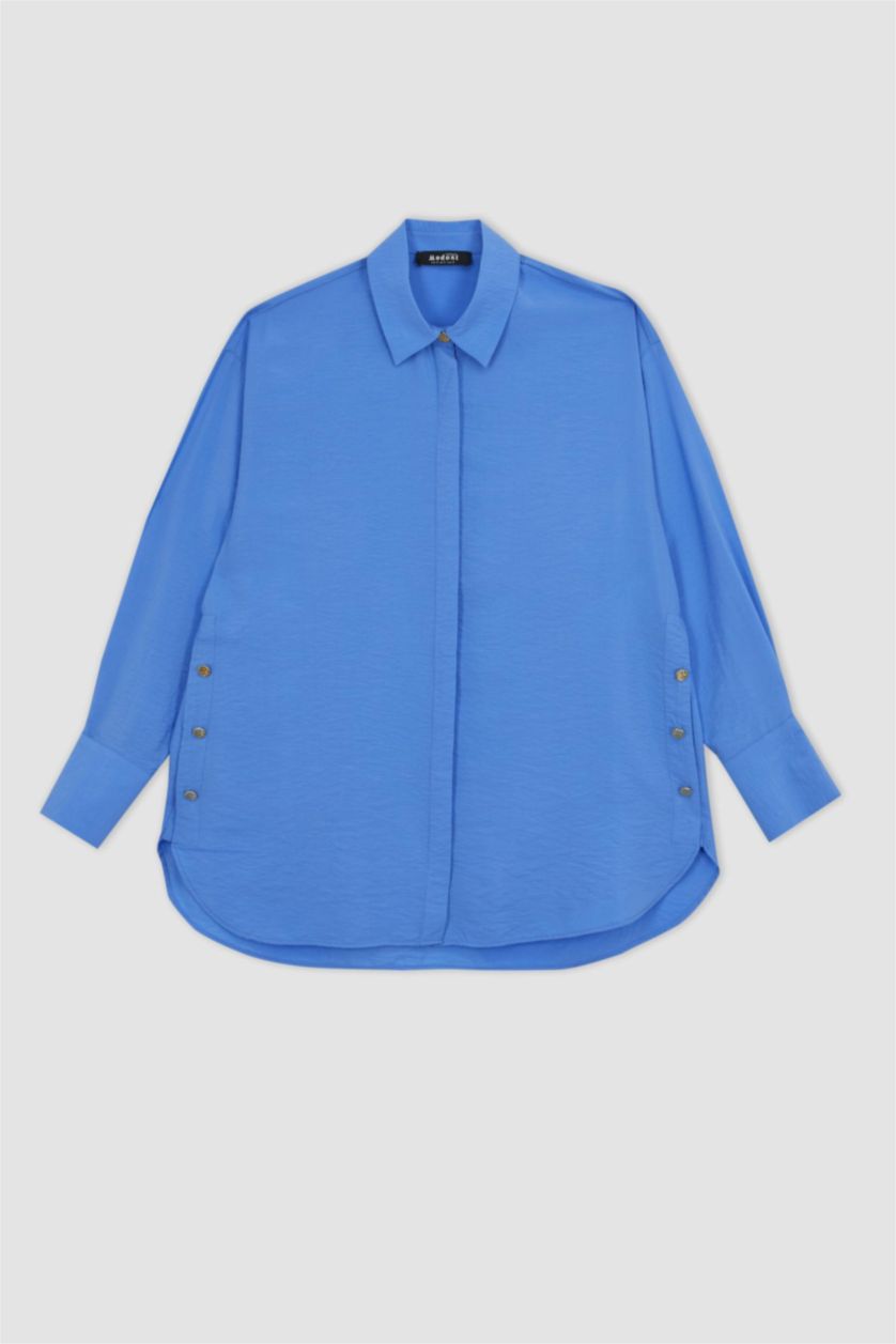 FEMME Bleu Tunique À Manches Longues Coupe décontractée Col De Chemise