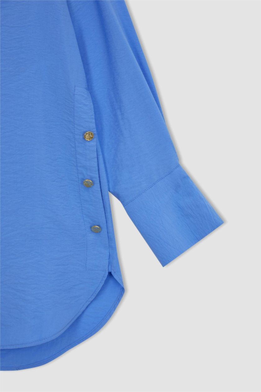 FEMME Bleu Tunique À Manches Longues Coupe décontractée Col De Chemise