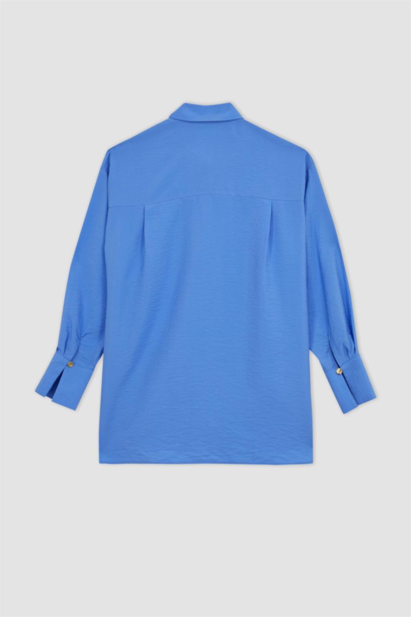 FEMME Bleu Tunique À Manches Longues Coupe décontractée Col De Chemise