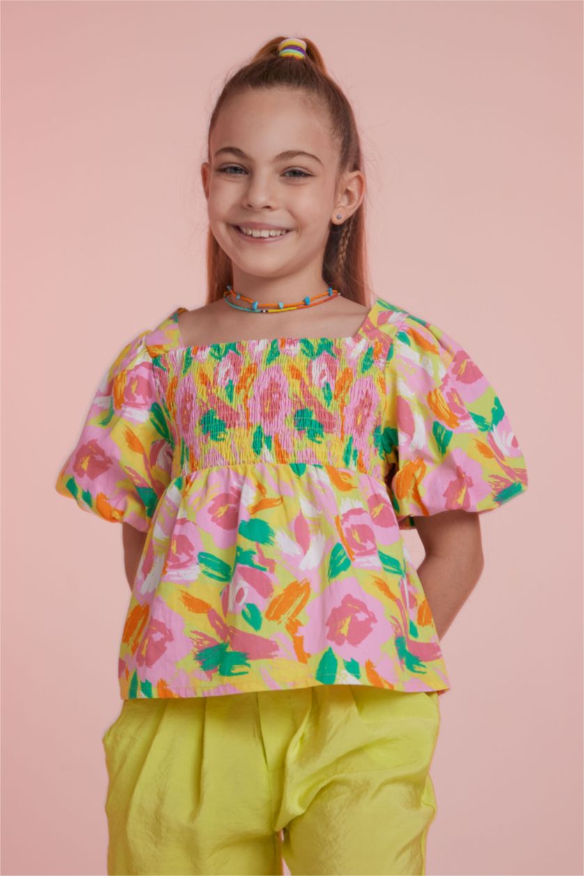 GIRLS & TEENS Green Girl Square Collar Short Sleeve Blouse