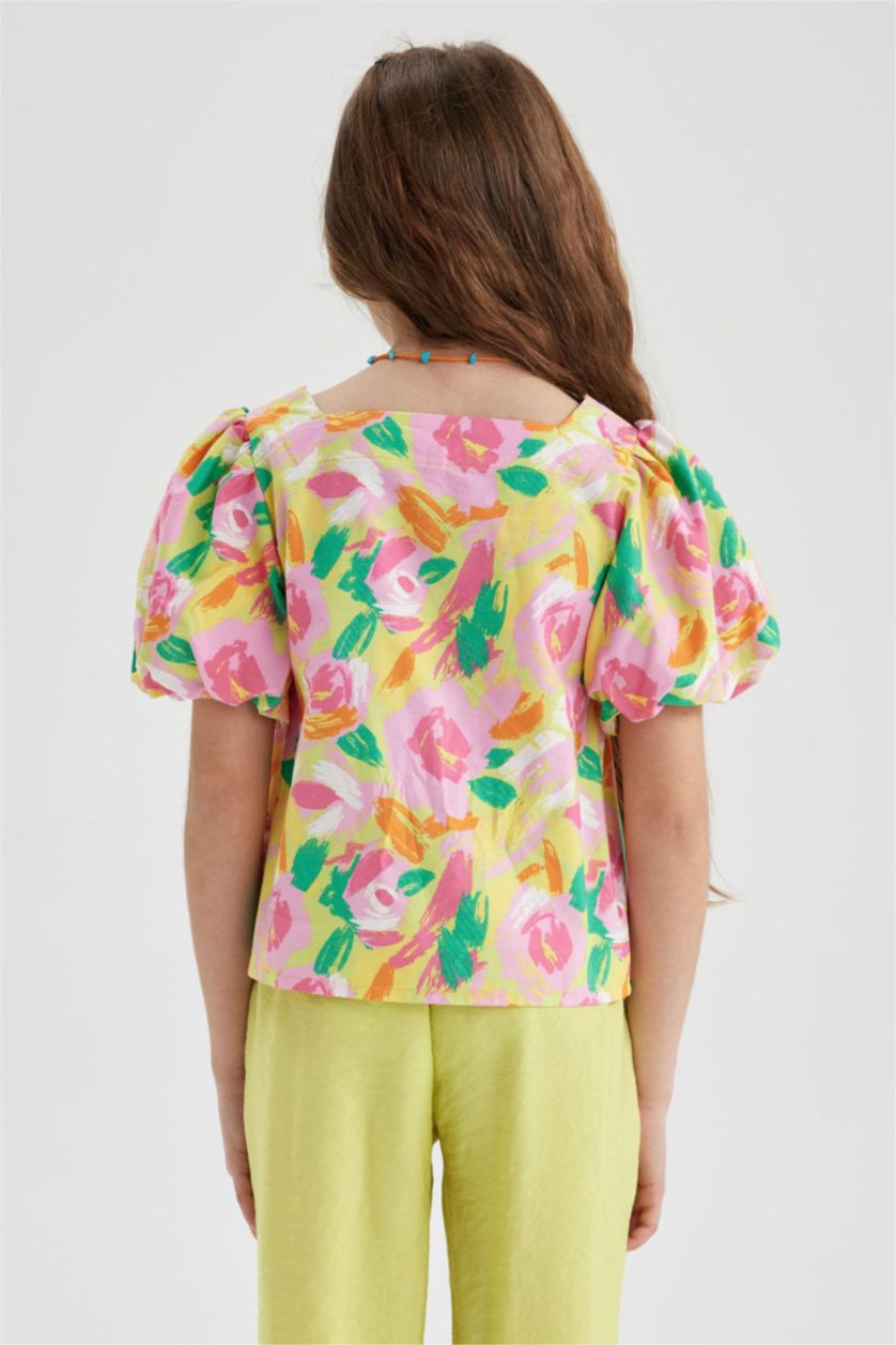 GIRLS & TEENS Green Girl Square Collar Short Sleeve Blouse