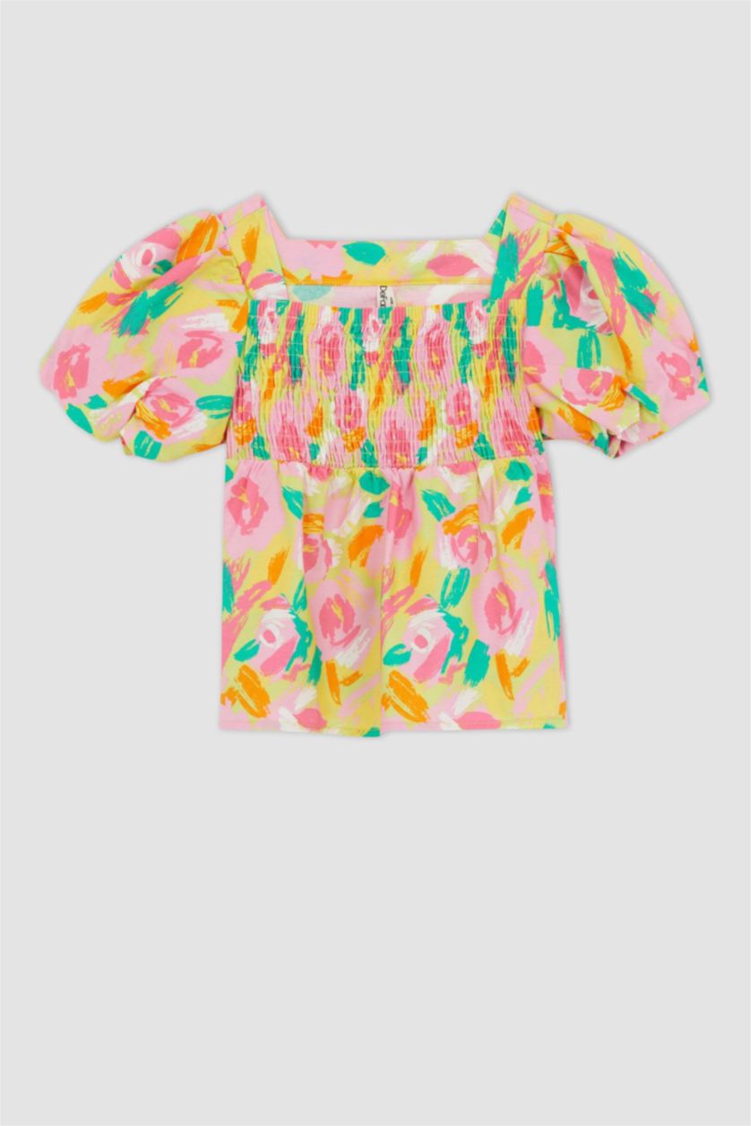 GIRLS & TEENS Green Girl Square Collar Short Sleeve Blouse